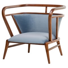 Walnut, Blue Velvet Modern Empire Armchair