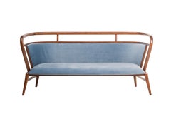 Walnut, Blue Velvet Modern Empire Sofa