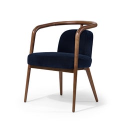 Walnut, Blue Velvet Modern Essex Arm Chair