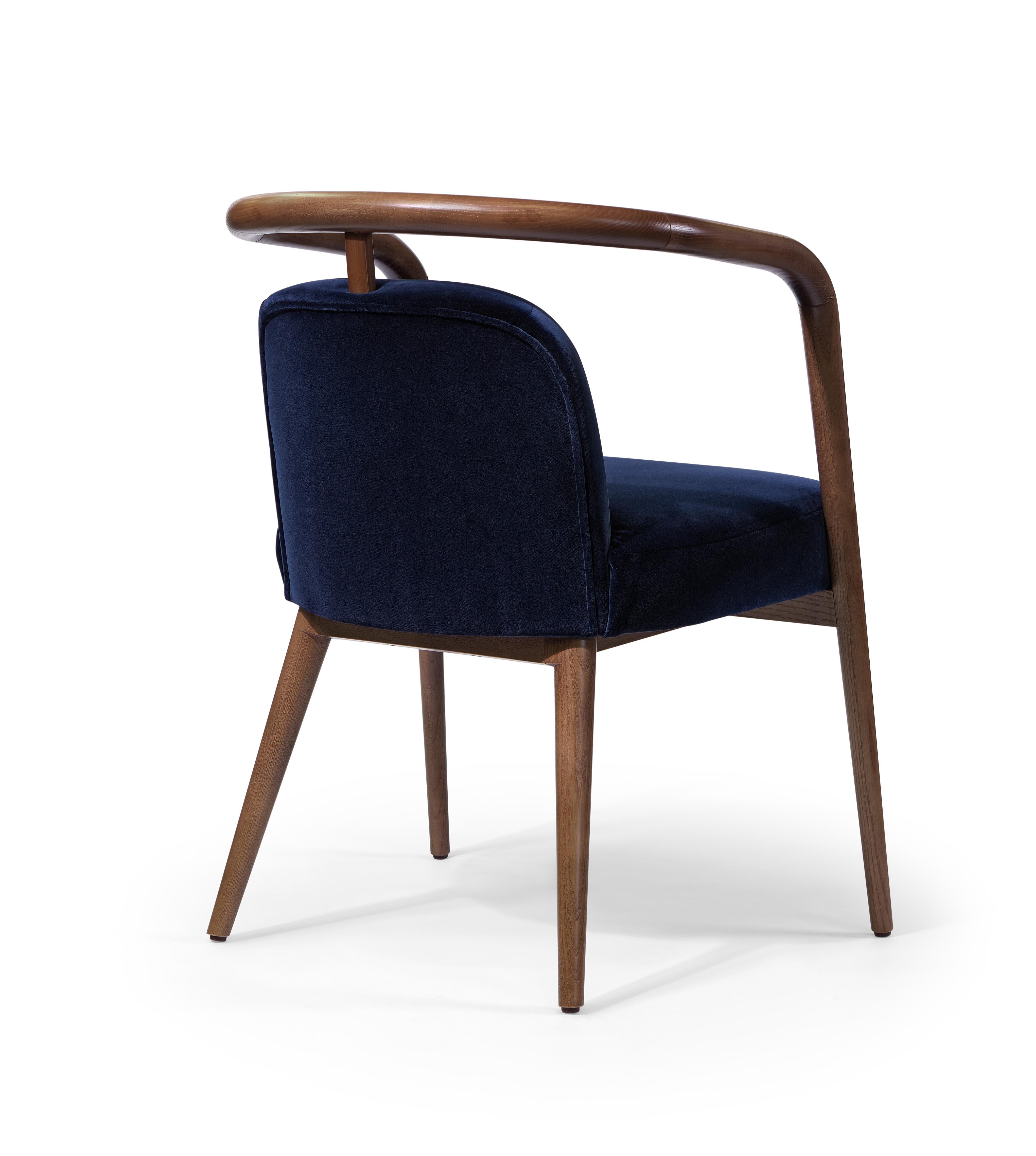 Scandinavian Modern Walnut, Blue Velvet Modern Essex Arm Chair For Sale