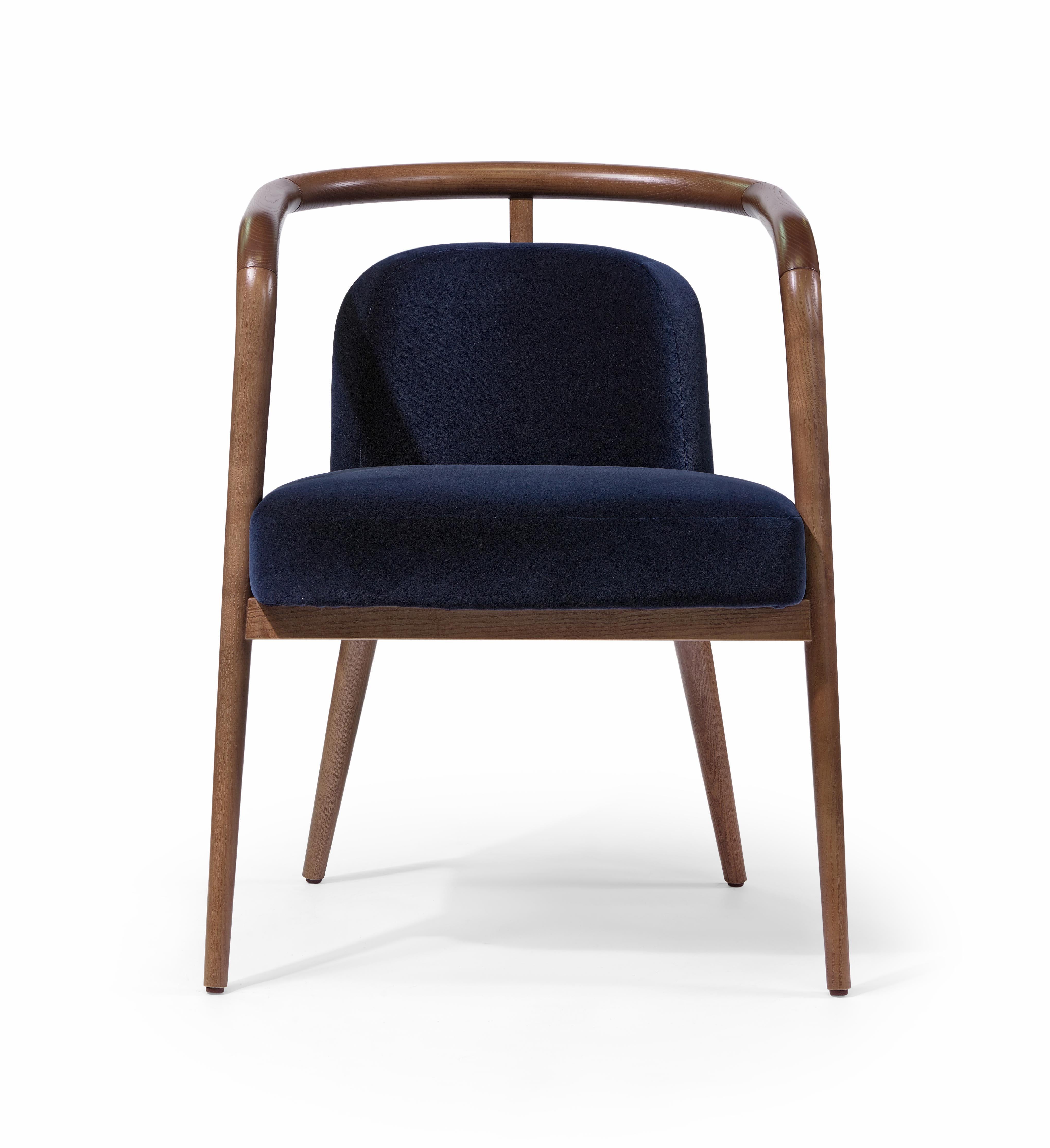 Portuguese Walnut, Blue Velvet Modern Essex Arm Chair For Sale