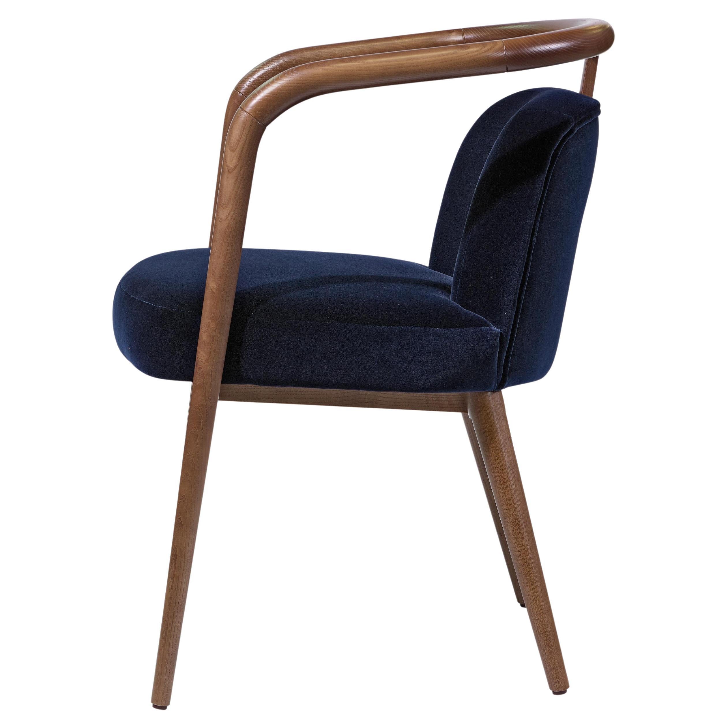 Walnut, Blue Velvet Modern Essex Arm Chair