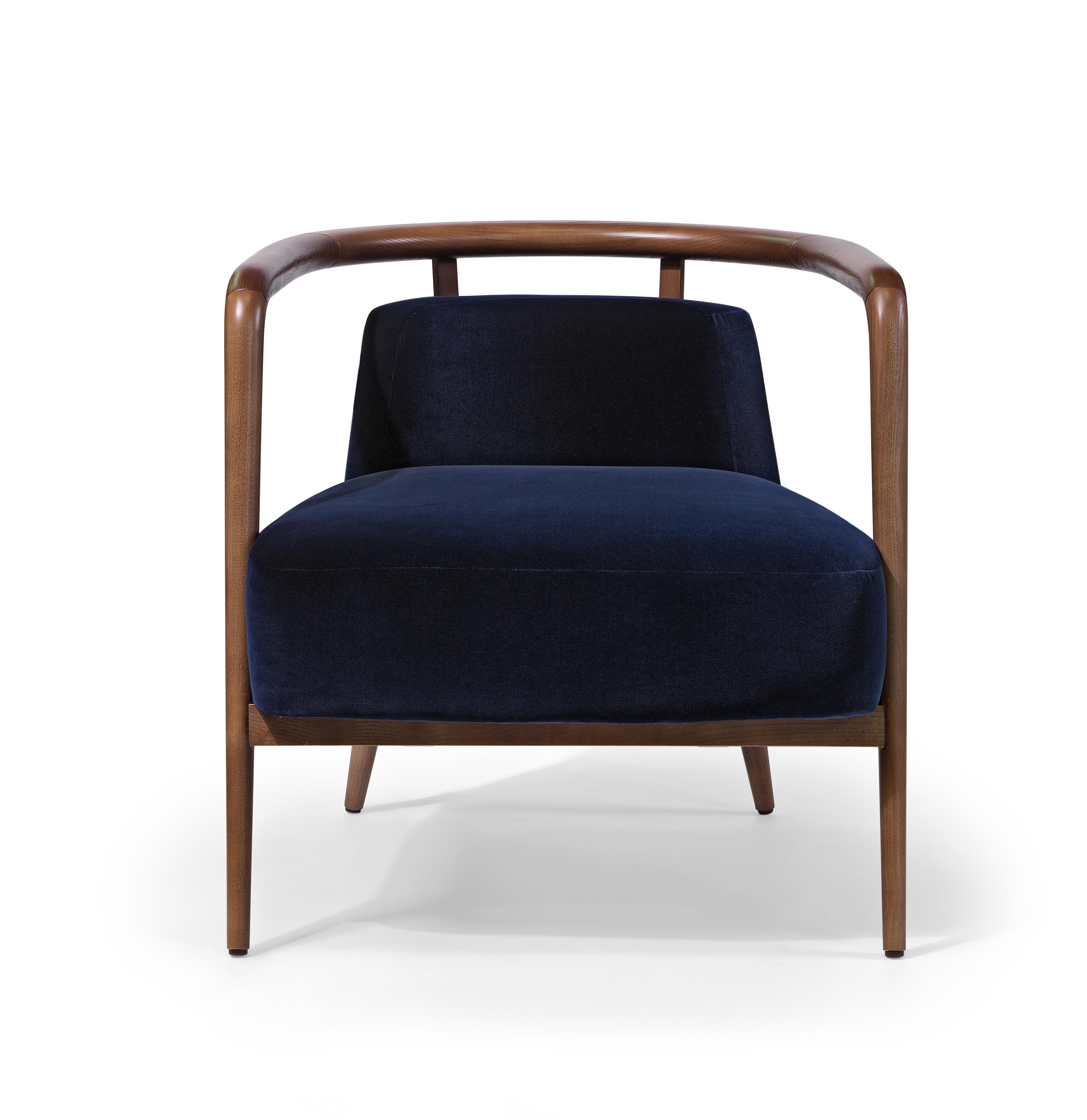 Scandinavian Modern Walnut, Blue Velvet Modern Essex Armchair For Sale