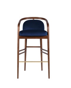 Walnut, Blue Velvet Modern Essex Bar Stool