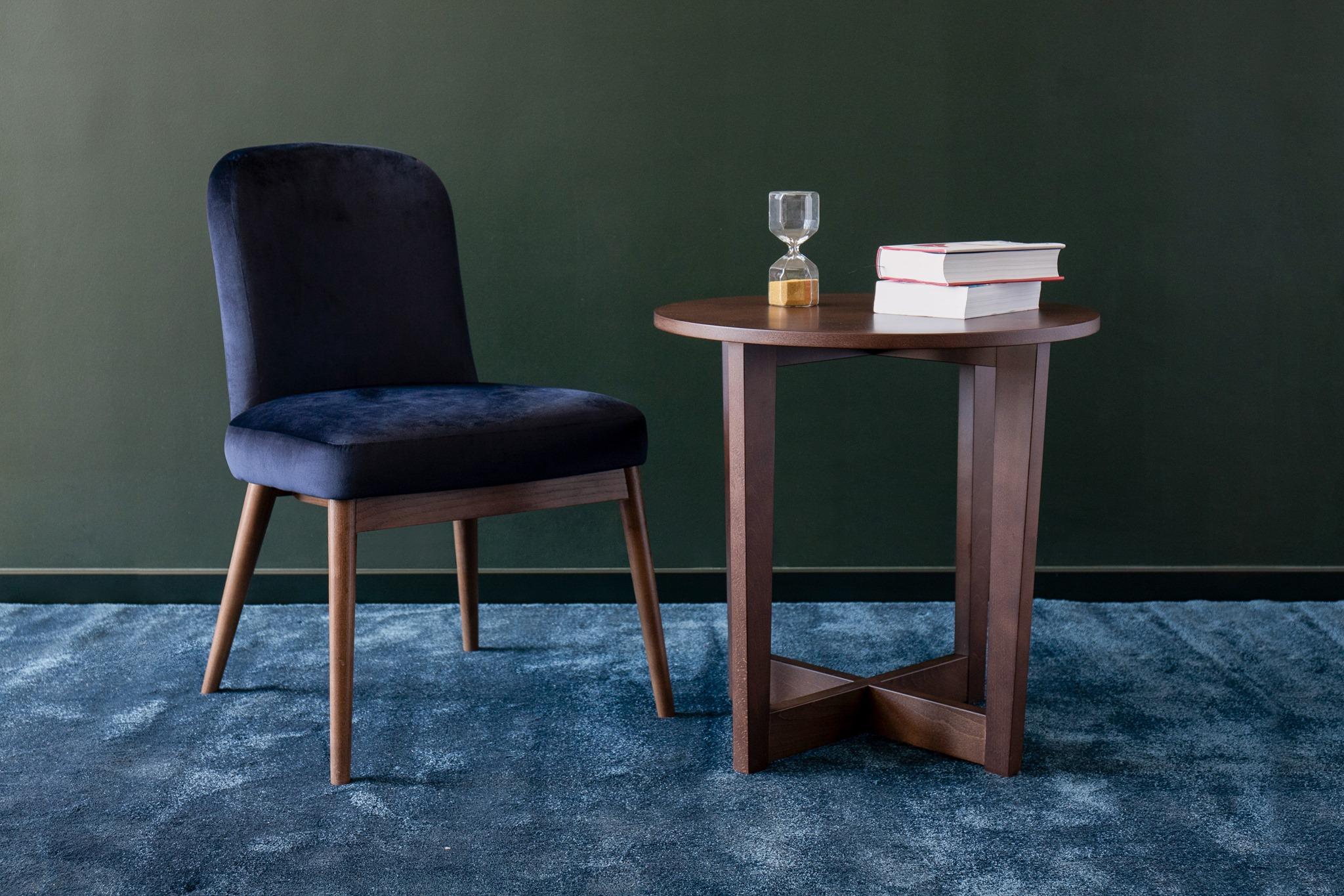 Scandinavian Modern Walnut, Blue Velvet Modern Essex Chair For Sale