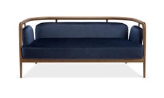 Walnut Wood Essex Sofa with Blue Velvet Upholstery, Modern Design