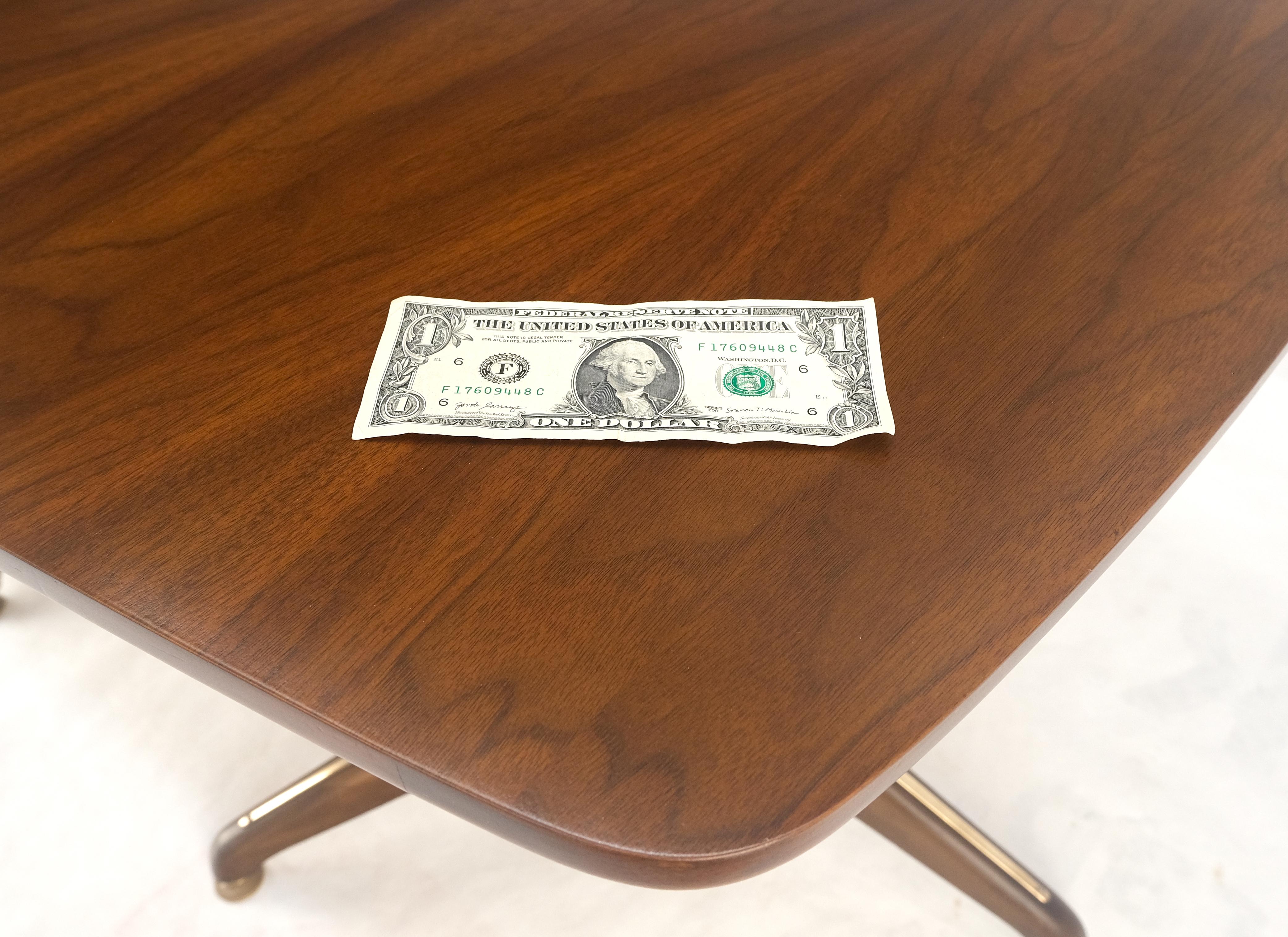 Walnut Boat Shape Double Tripod Bases One Extension Leaf Board Dining Table MINT For Sale 3
