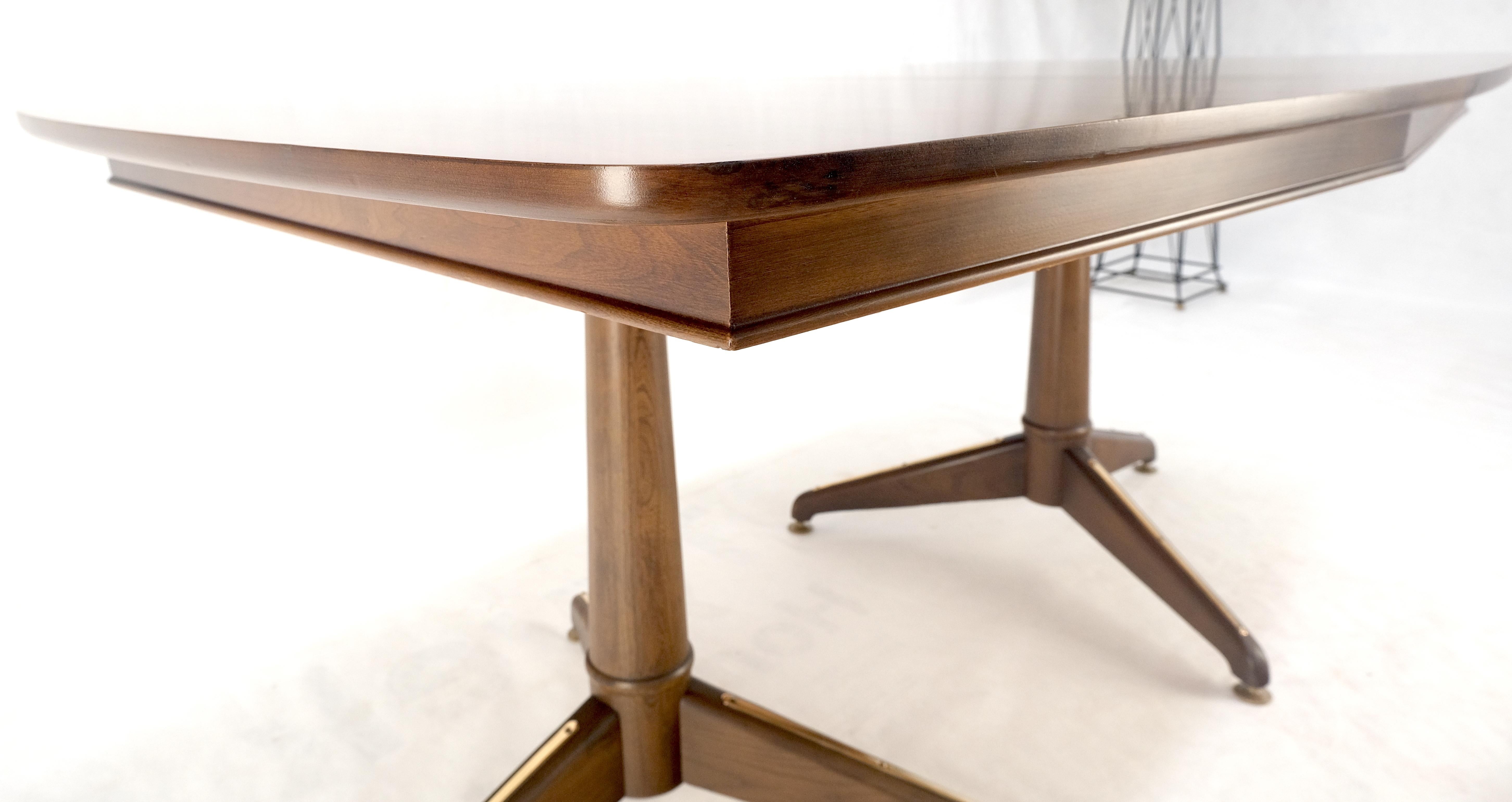 20th Century Walnut Boat Shape Double Tripod Bases One Extension Leaf Board Dining Table MINT For Sale