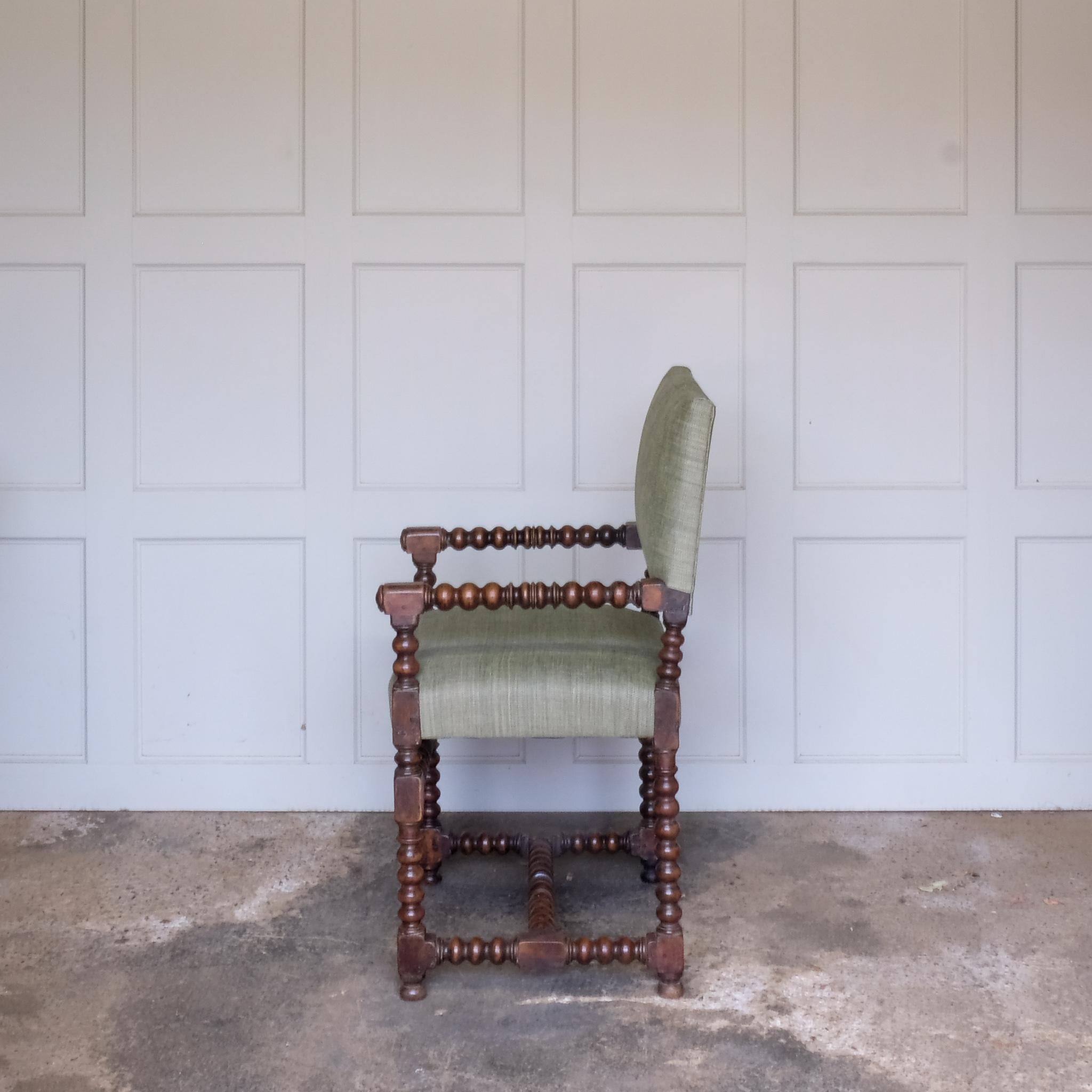Linen Walnut Bobbin Armchair For Sale
