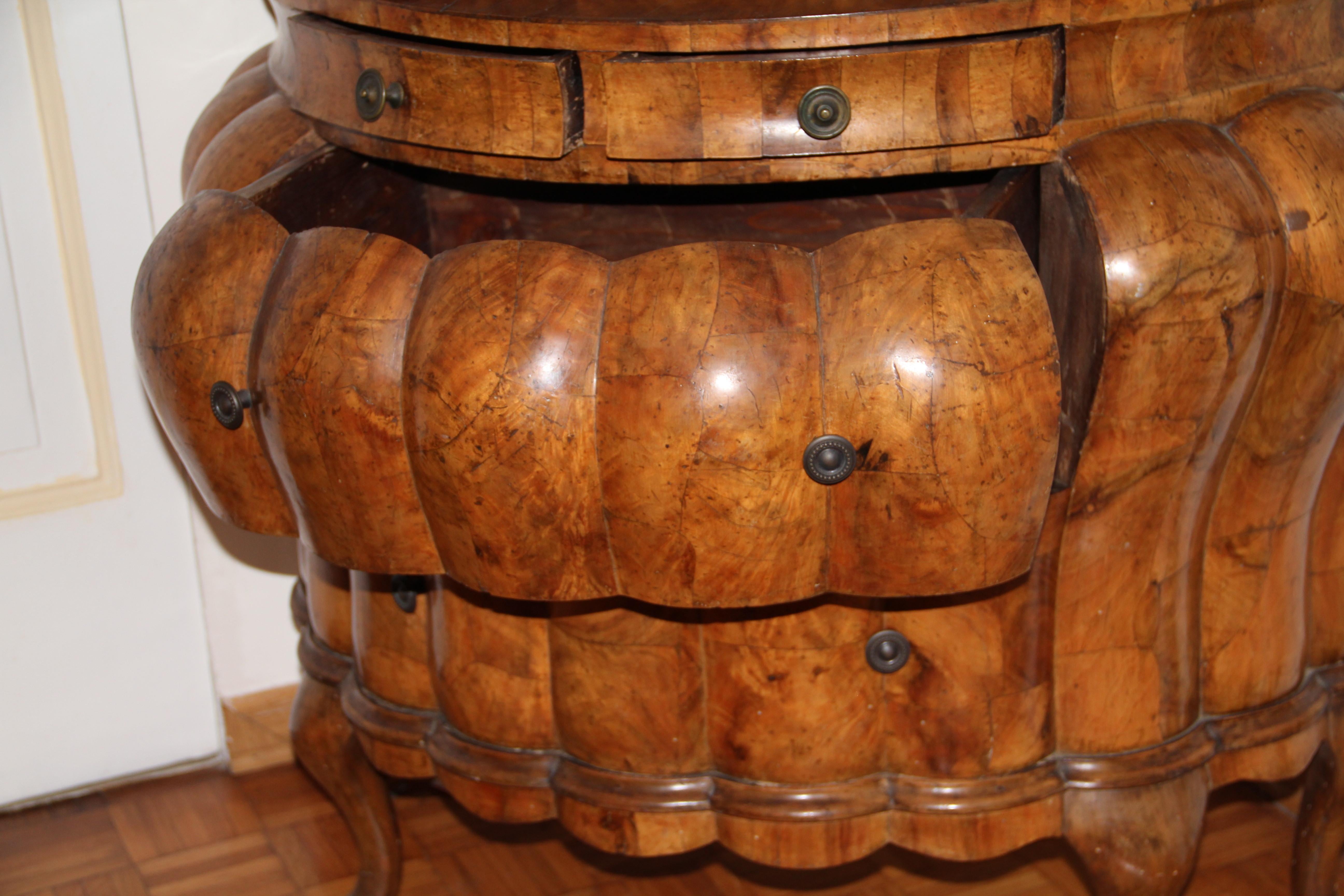Wood Walnut Bombé Secretaire Commode, End of the 18th Century For Sale
