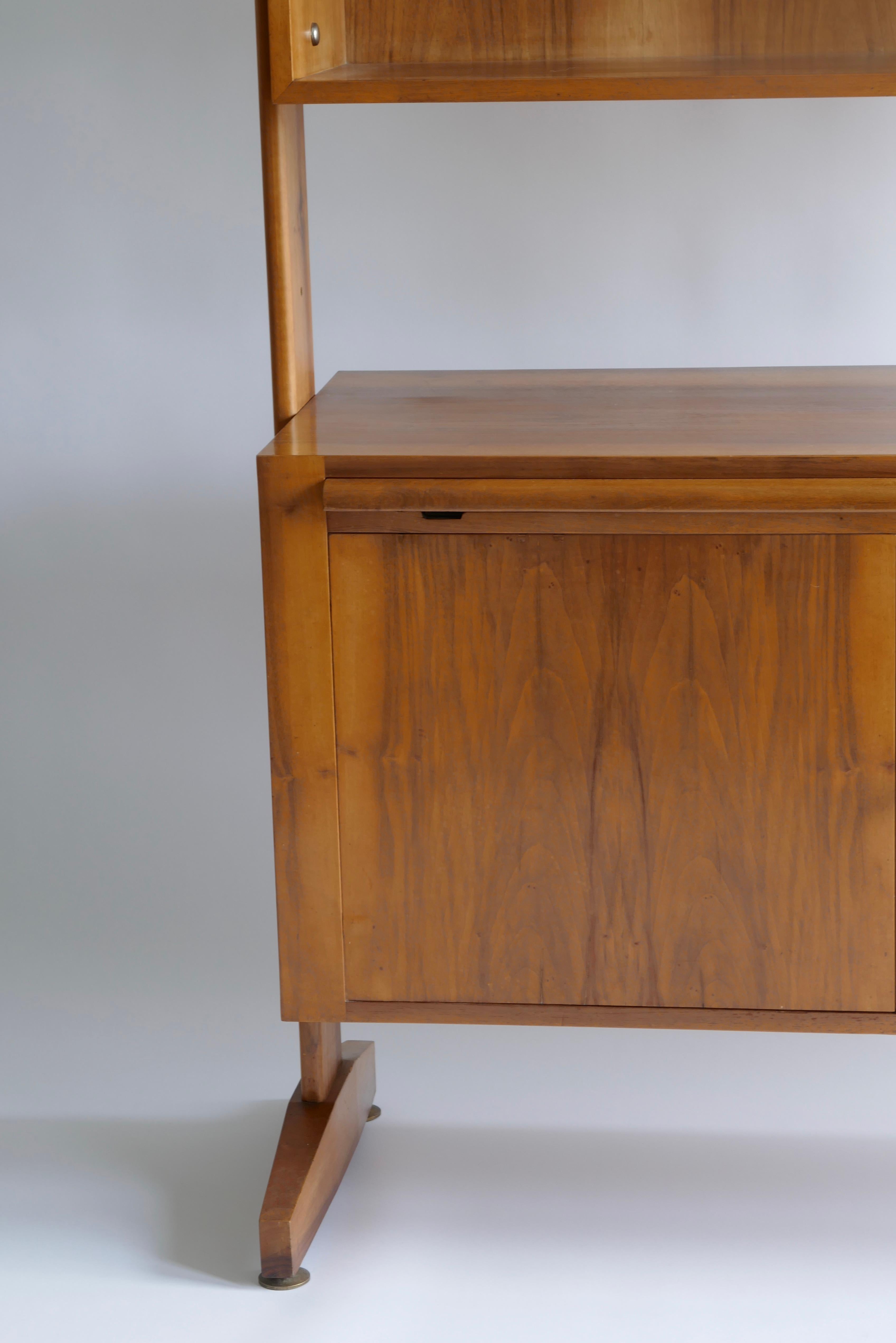  Walnut Bookcase Cabinet with Sliding Desk, Italy 1950s 4