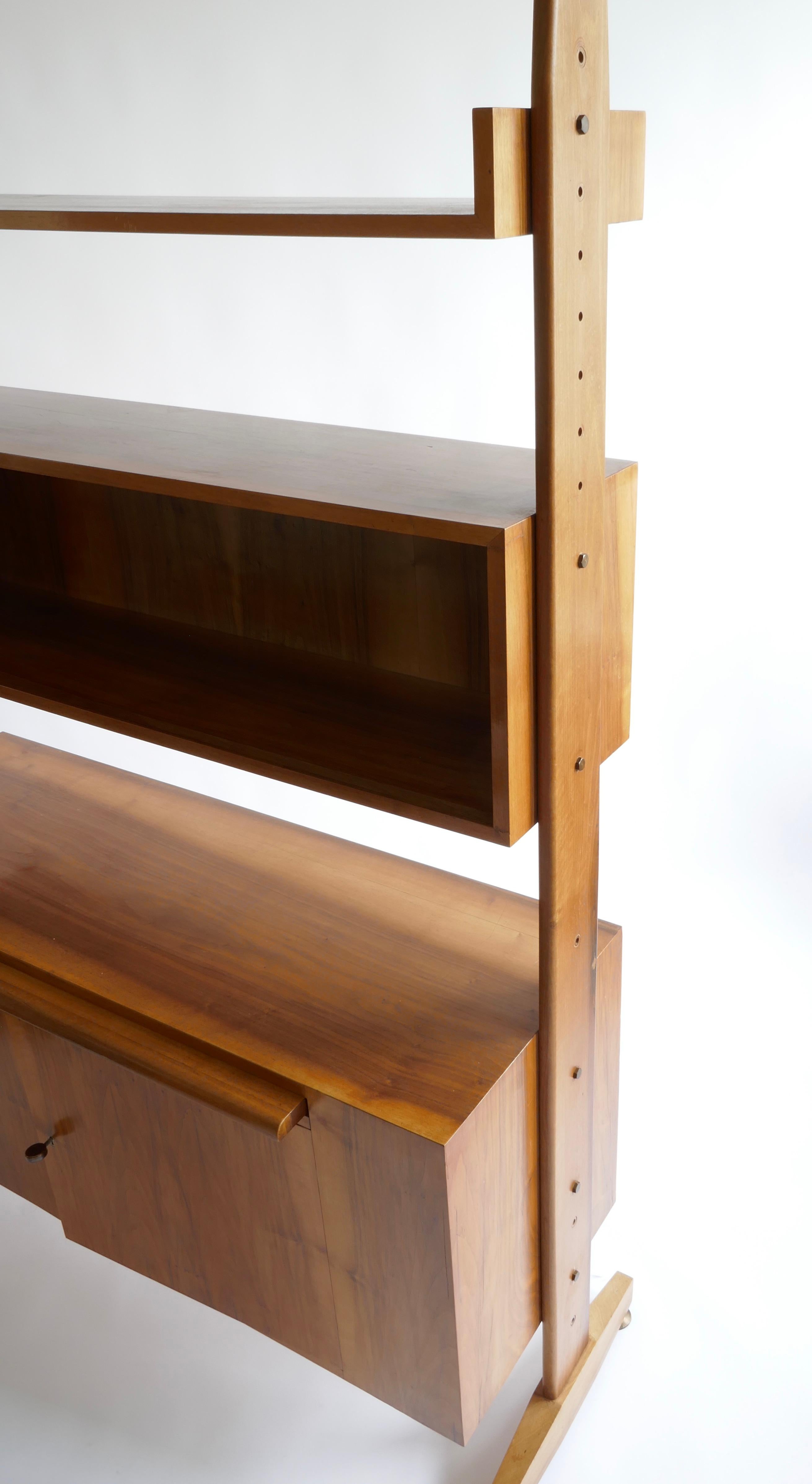  Walnut Bookcase Cabinet with Sliding Desk, Italy 1950s 6