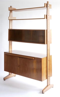 Walnut Bookcase Cabinet with Sliding Desk, Italy 1950s