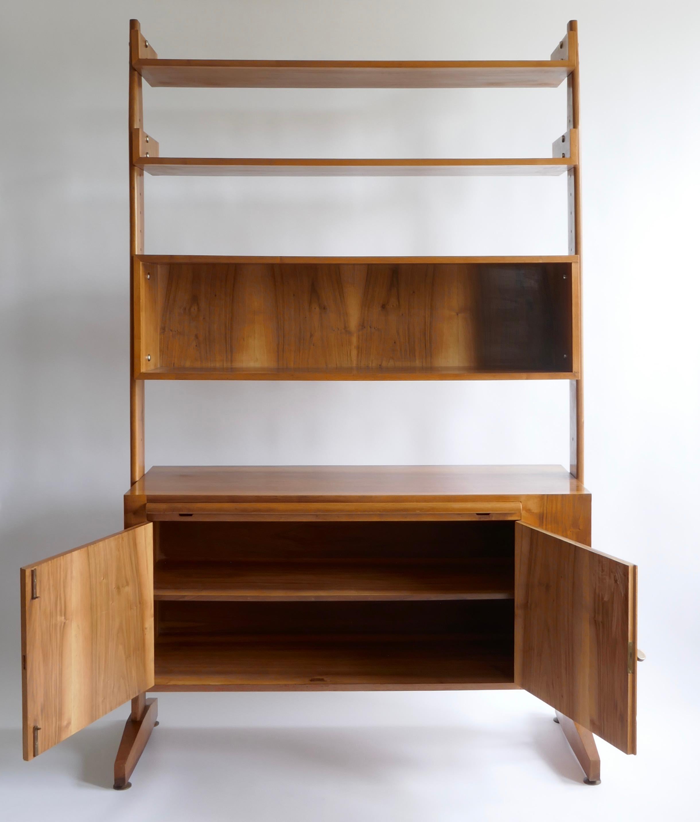  Walnut Bookcase Cabinet with Sliding Desk, Italy 1950s In Good Condition In London, GB