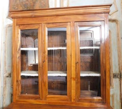 Walnut bookcase credenzas with 3 glass doors, Italy