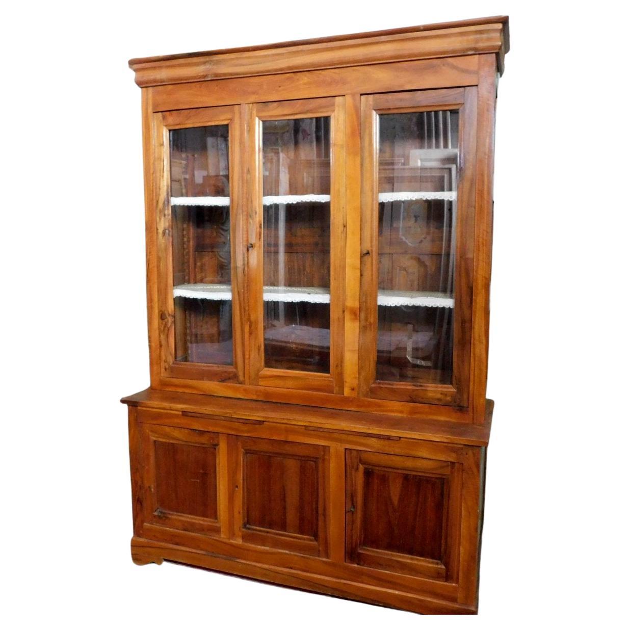 Credenzas librería de nogal con 3 puertas de cristal, Italia
