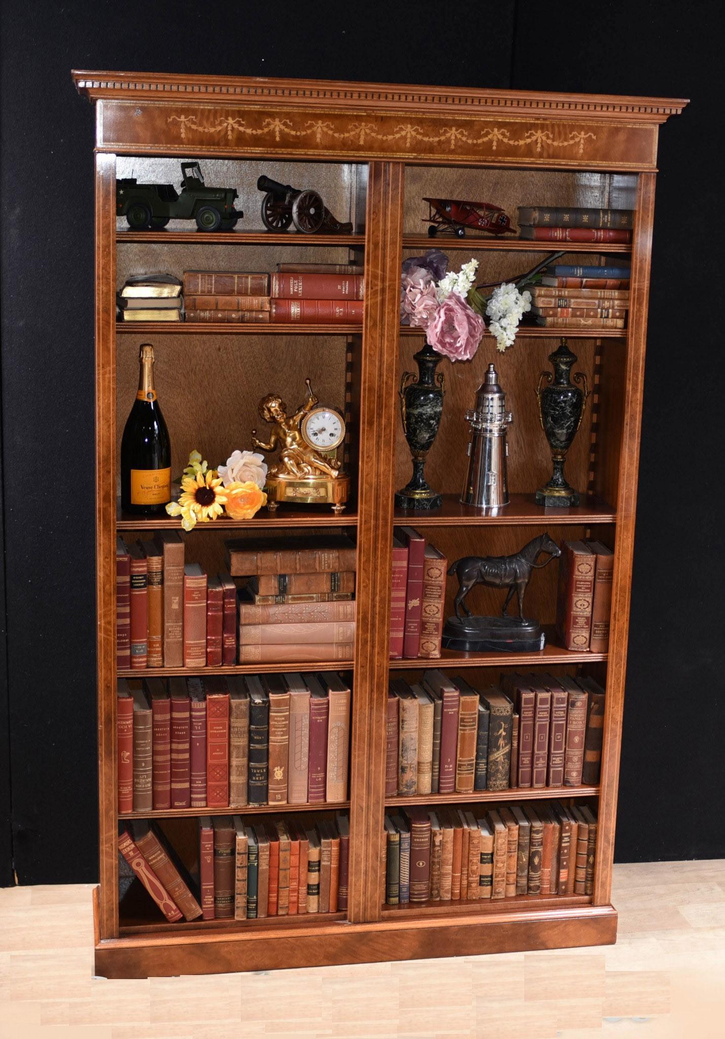Walnut Bookcase, Single Sheraton Regency Open Bookcases For Sale 2