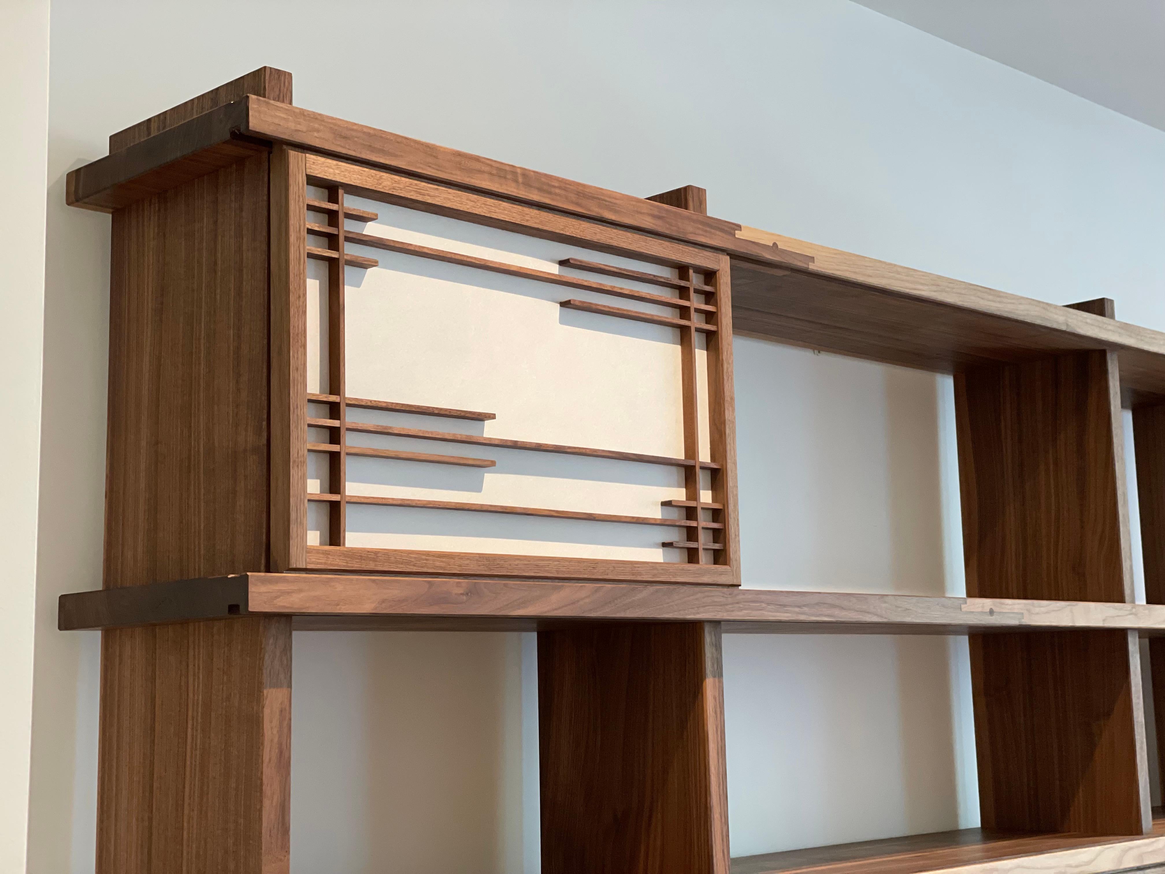 Walnut Bookcase with Shoji In New Condition For Sale In Princeton, NJ