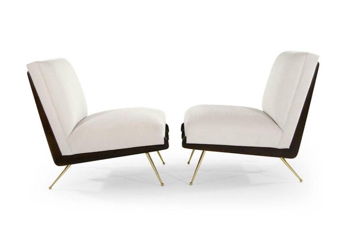 Mid-Century Modern Walnut Boomerang Lounge Chair in Brass and Dark Walnut by Stamford Modern