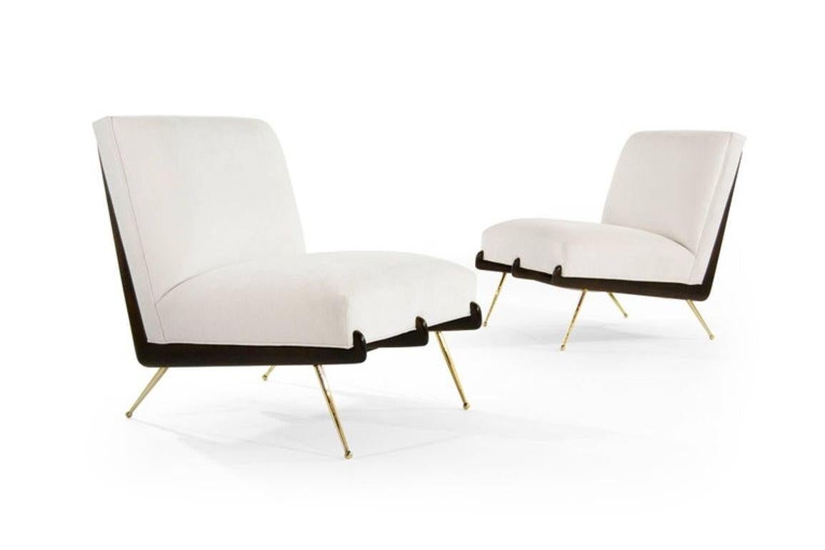 American Walnut Boomerang Lounge Chair in Brass and Dark Walnut by Stamford Modern