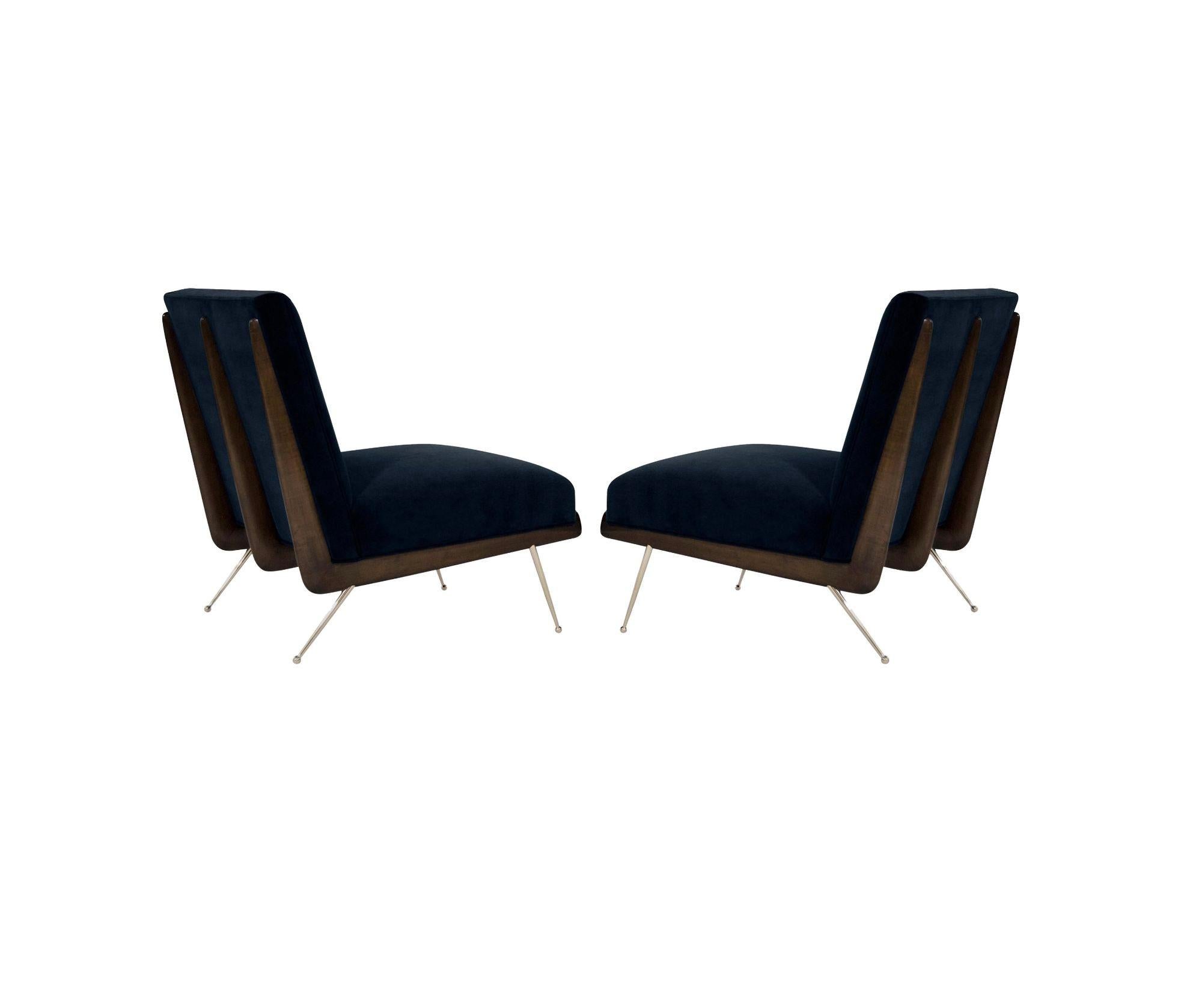 American Walnut Boomerang Lounge Chair in Brass and Dark Walnut by Stamford Modern