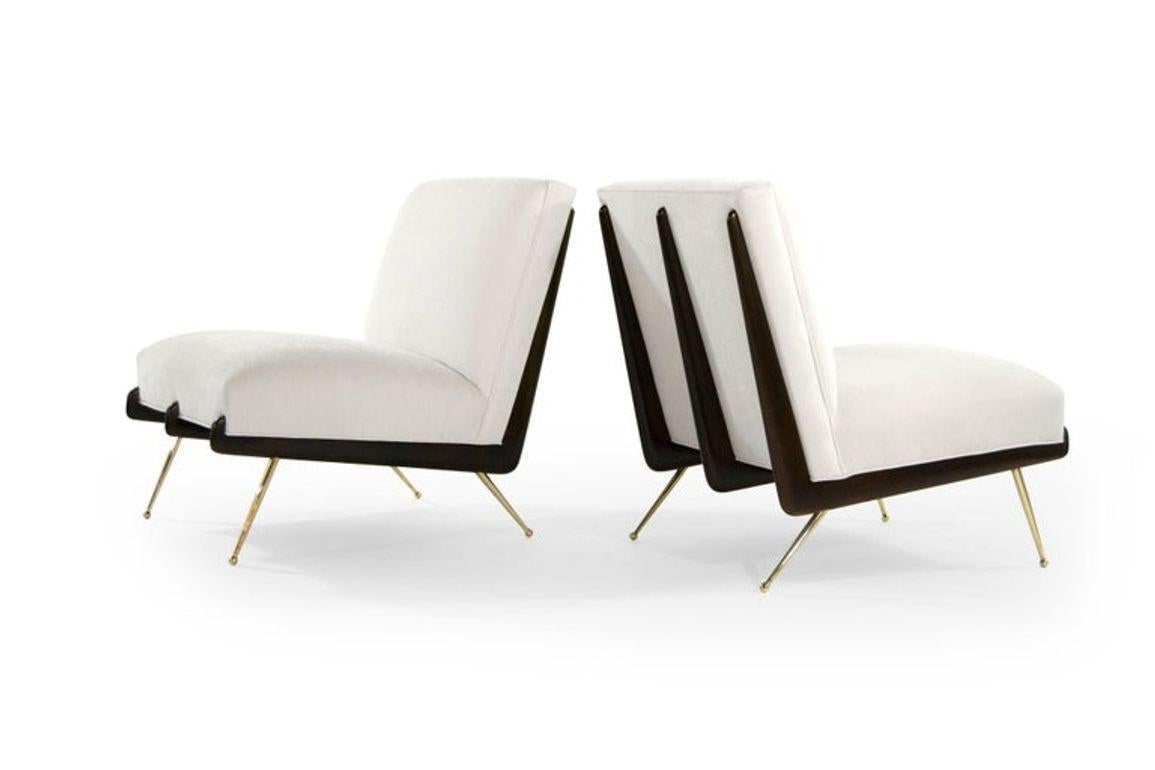 Walnut Boomerang Lounge Chair in Brass and Dark Walnut by Stamford Modern In New Condition In Westport, CT