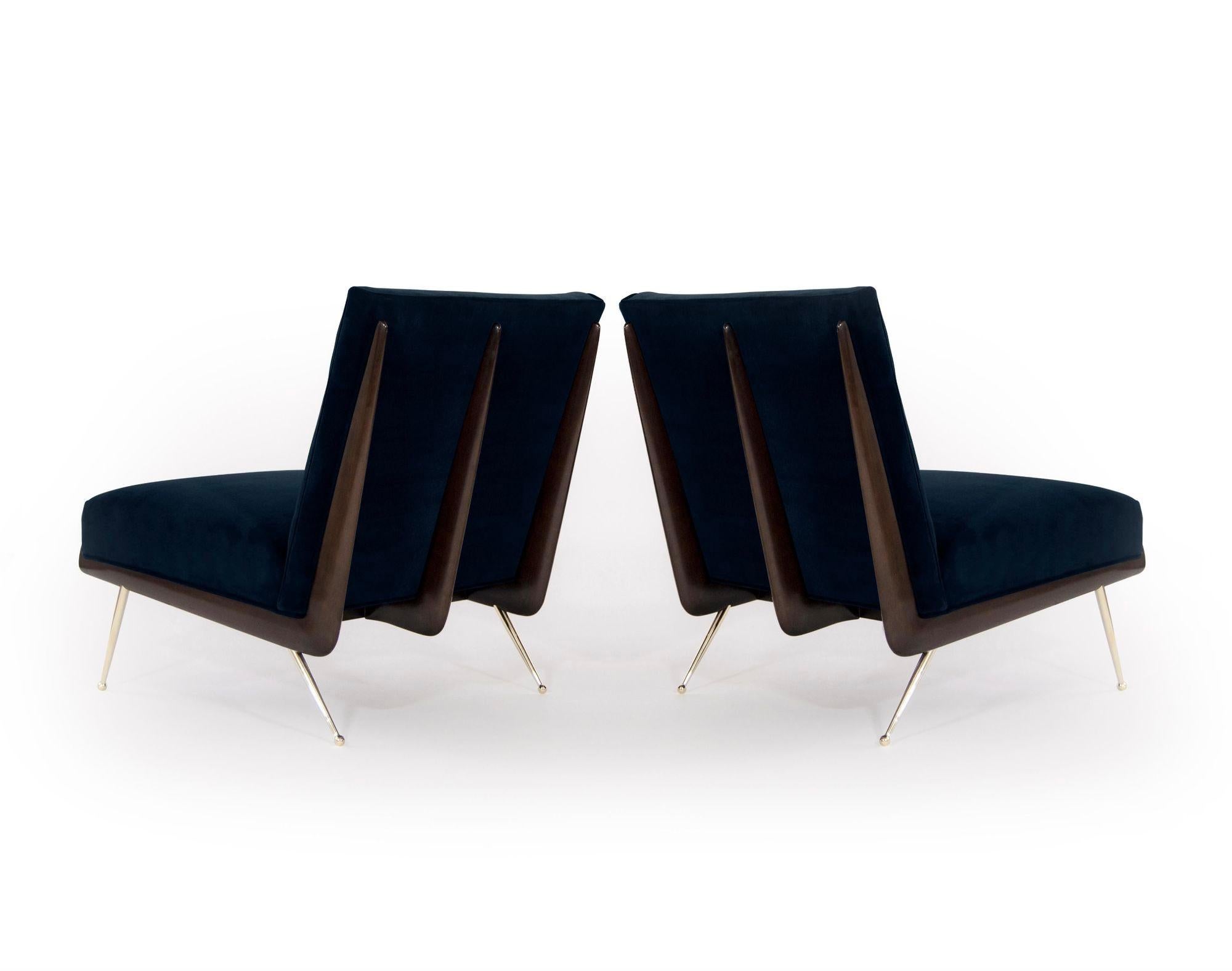 Walnut Boomerang Lounge Chair in Brass and Dark Walnut by Stamford Modern In New Condition For Sale In Westport, CT