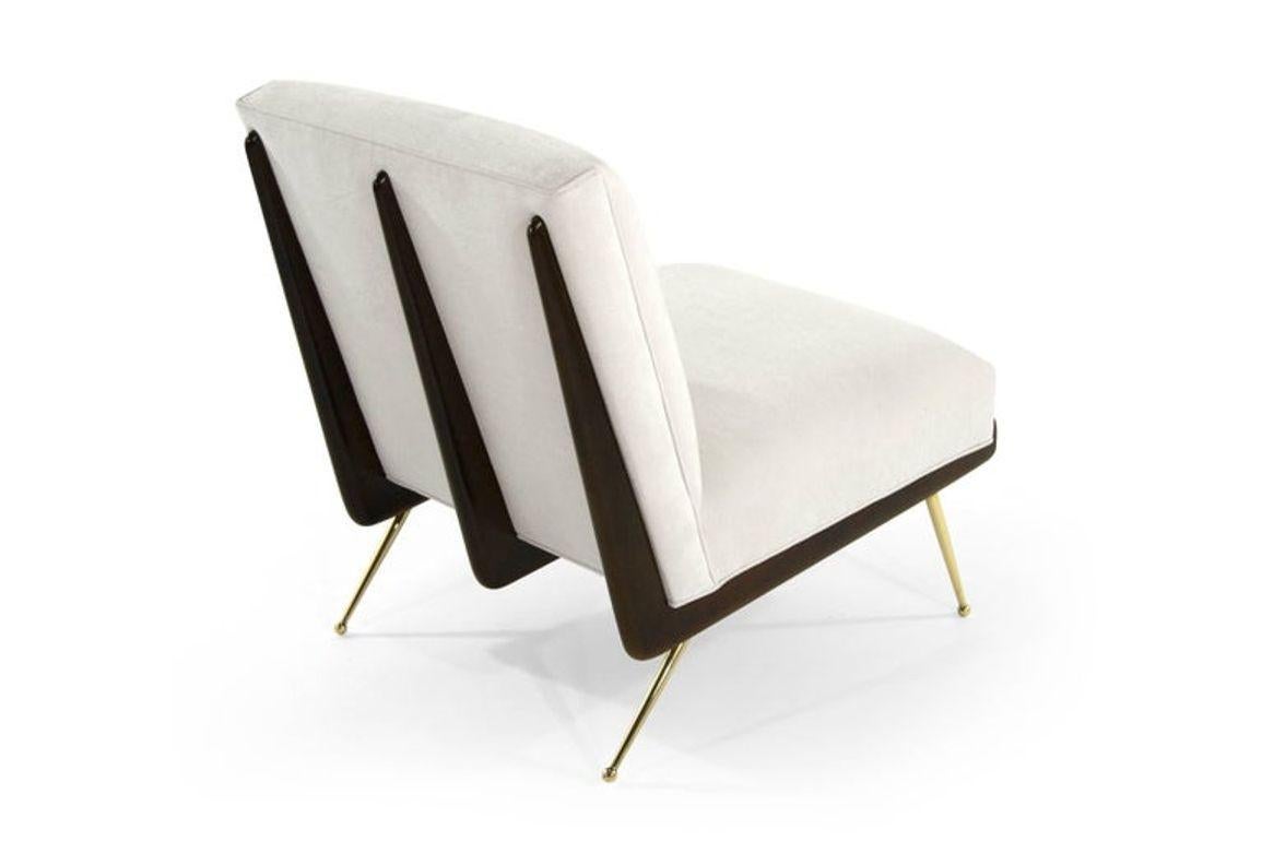 Contemporary Walnut Boomerang Lounge Chair in Brass and Dark Walnut by Stamford Modern