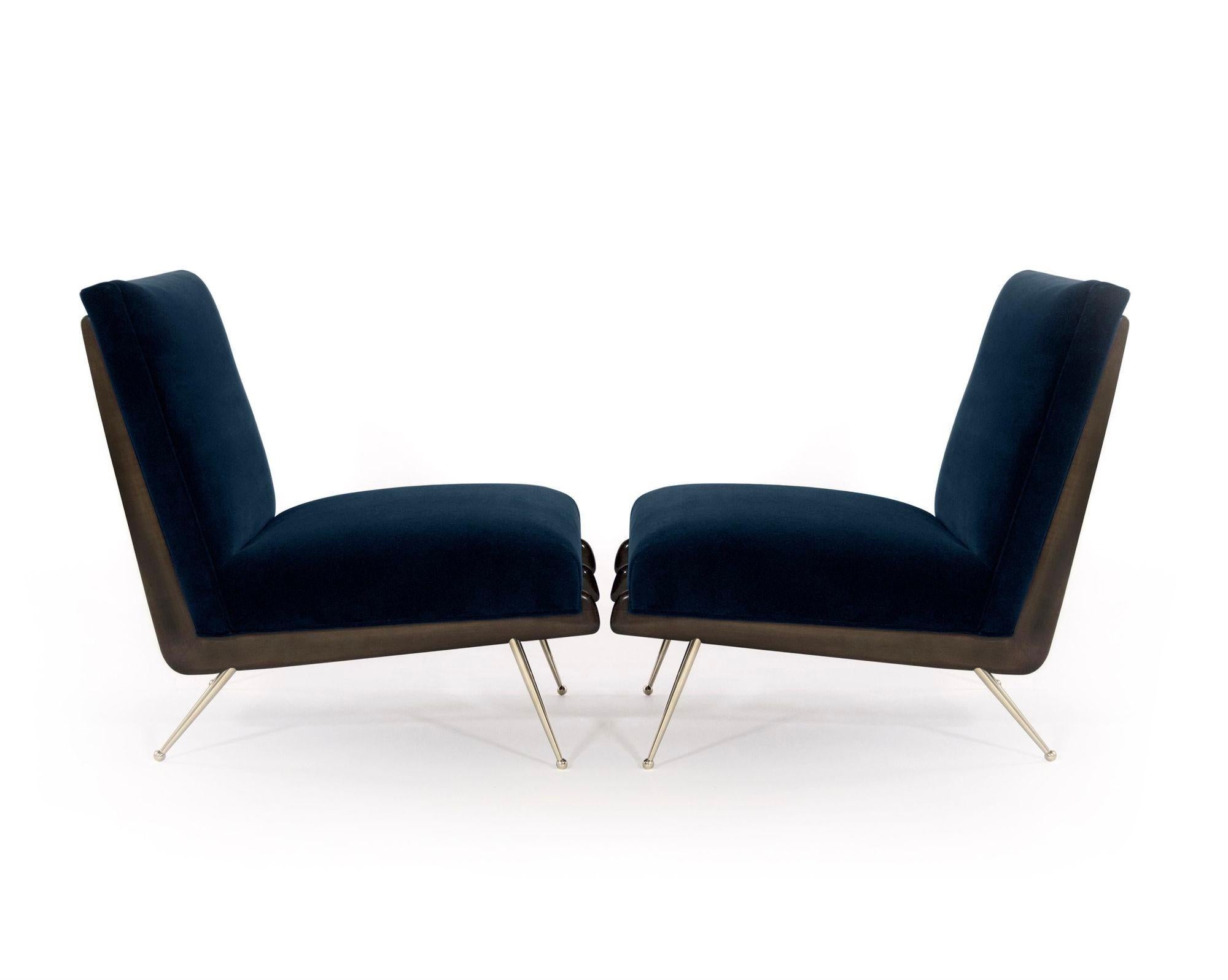 Contemporary Walnut Boomerang Lounge Chair in Brass and Dark Walnut by Stamford Modern