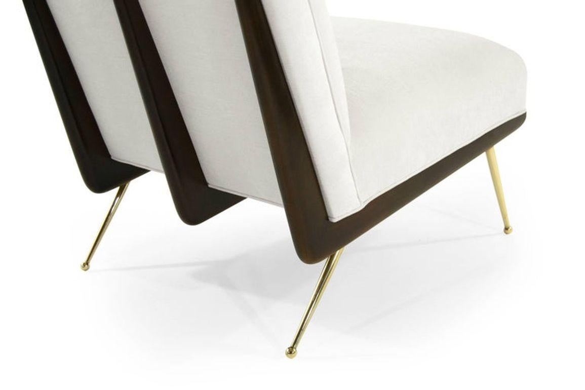 Walnut Boomerang Lounge Chair in Brass and Dark Walnut by Stamford Modern For Sale 1