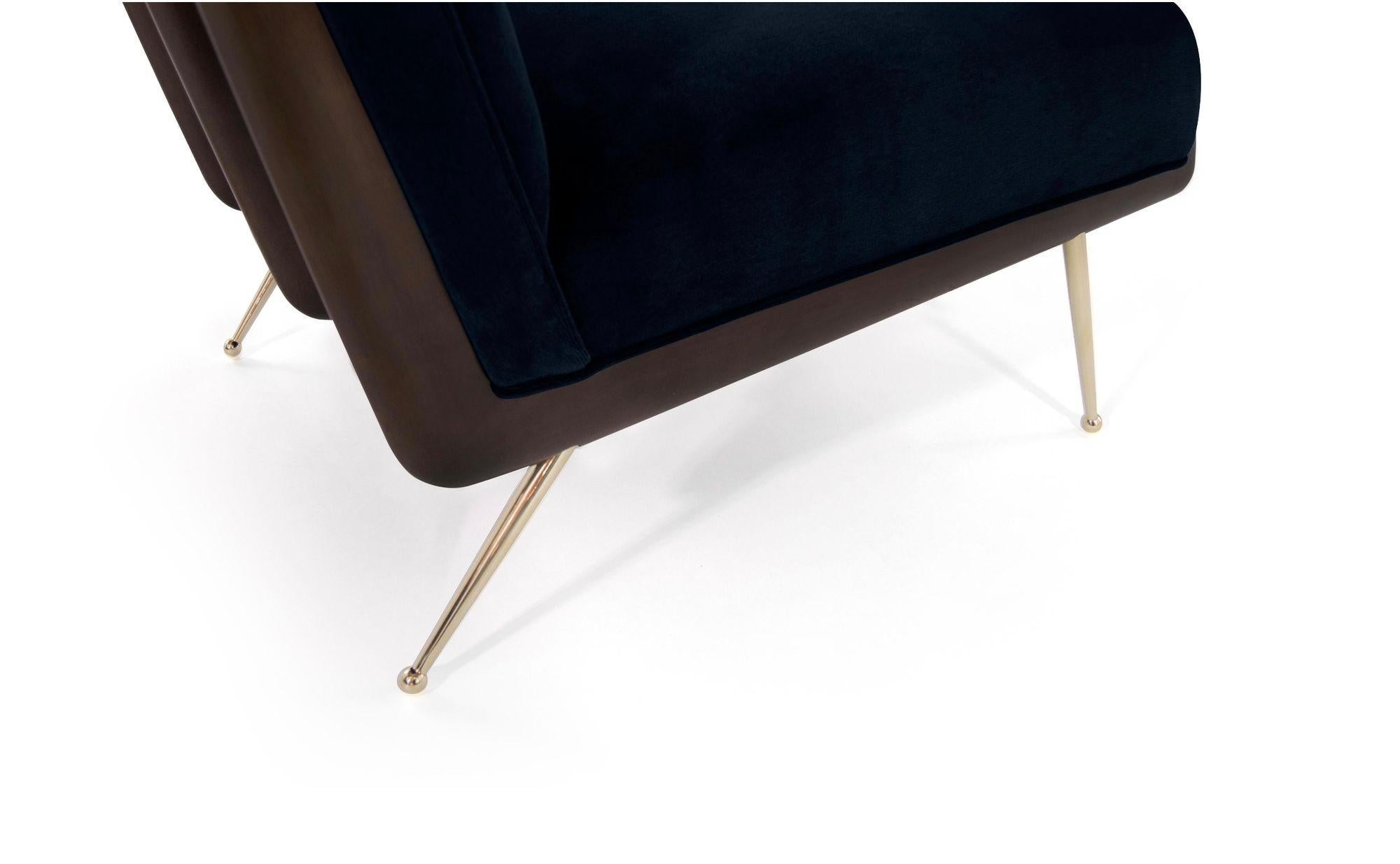 Walnut Boomerang Lounge Chair in Brass and Dark Walnut by Stamford Modern For Sale 1