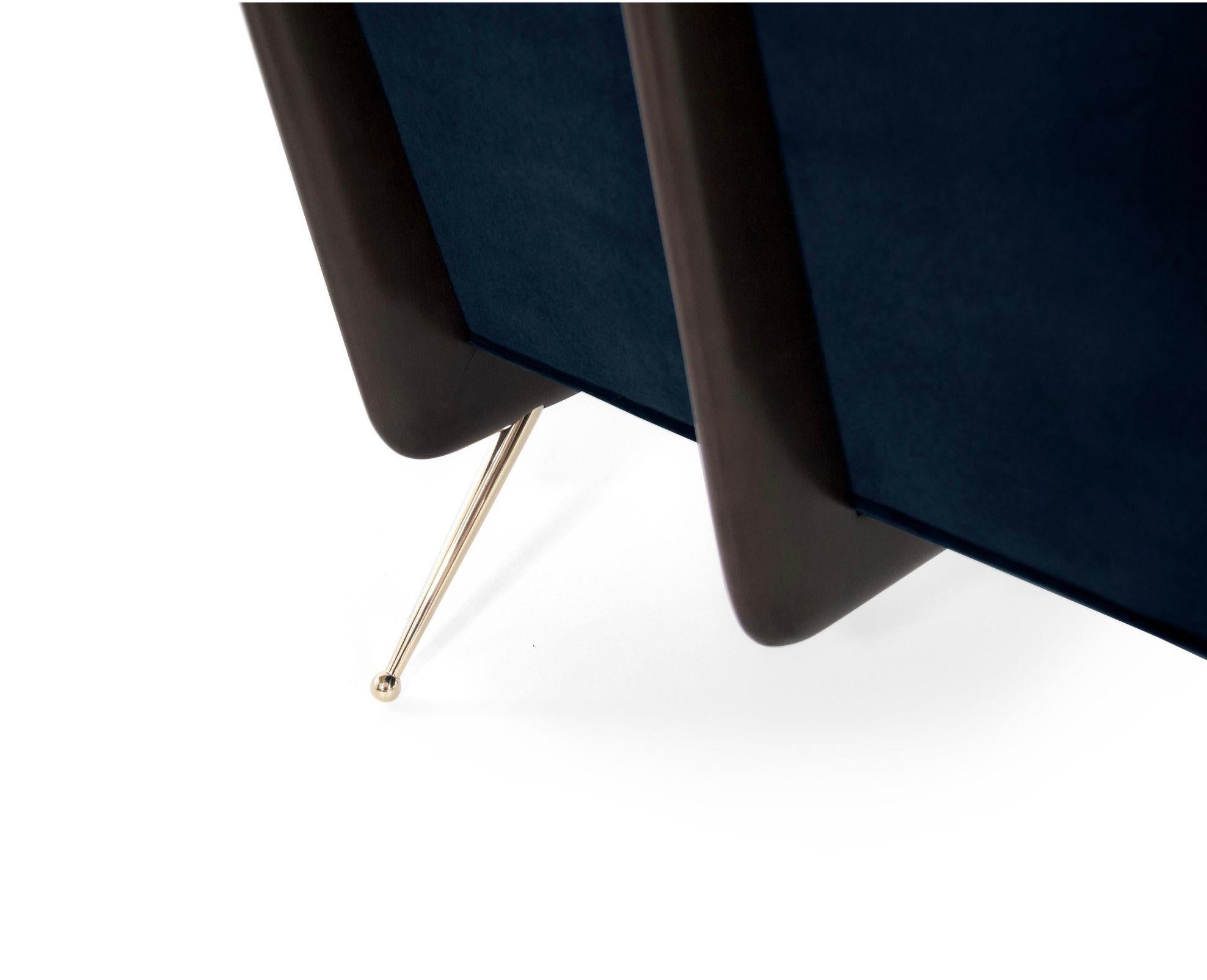 Walnut Boomerang Lounge Chair in Brass and Dark Walnut by Stamford Modern For Sale 2