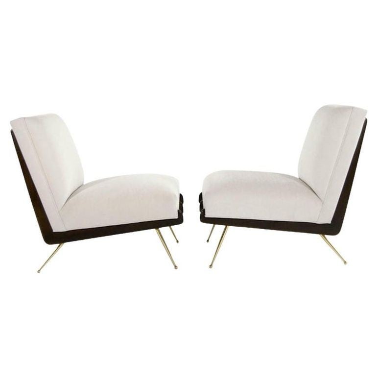 Walnut Boomerang Lounge Chair in Brass and Dark Walnut by Stamford Modern For Sale