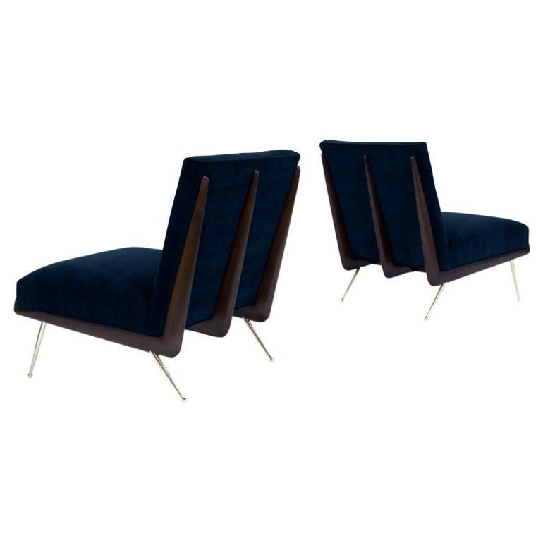 Walnut Boomerang Lounge Chair in Brass and Dark Walnut by Stamford Modern