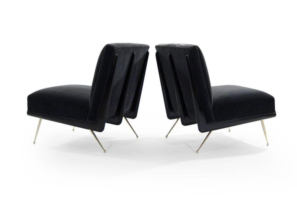 Mid-Century Modern Walnut Boomerang Lounge Chair in Brass and Espresso by Stamford Modern