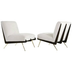 Walnut Boomerang Lounge Chairs on Brass Legs