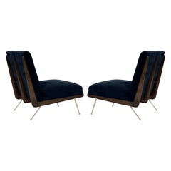 Walnut Boomerang Lounge Chairs on Brass Legs