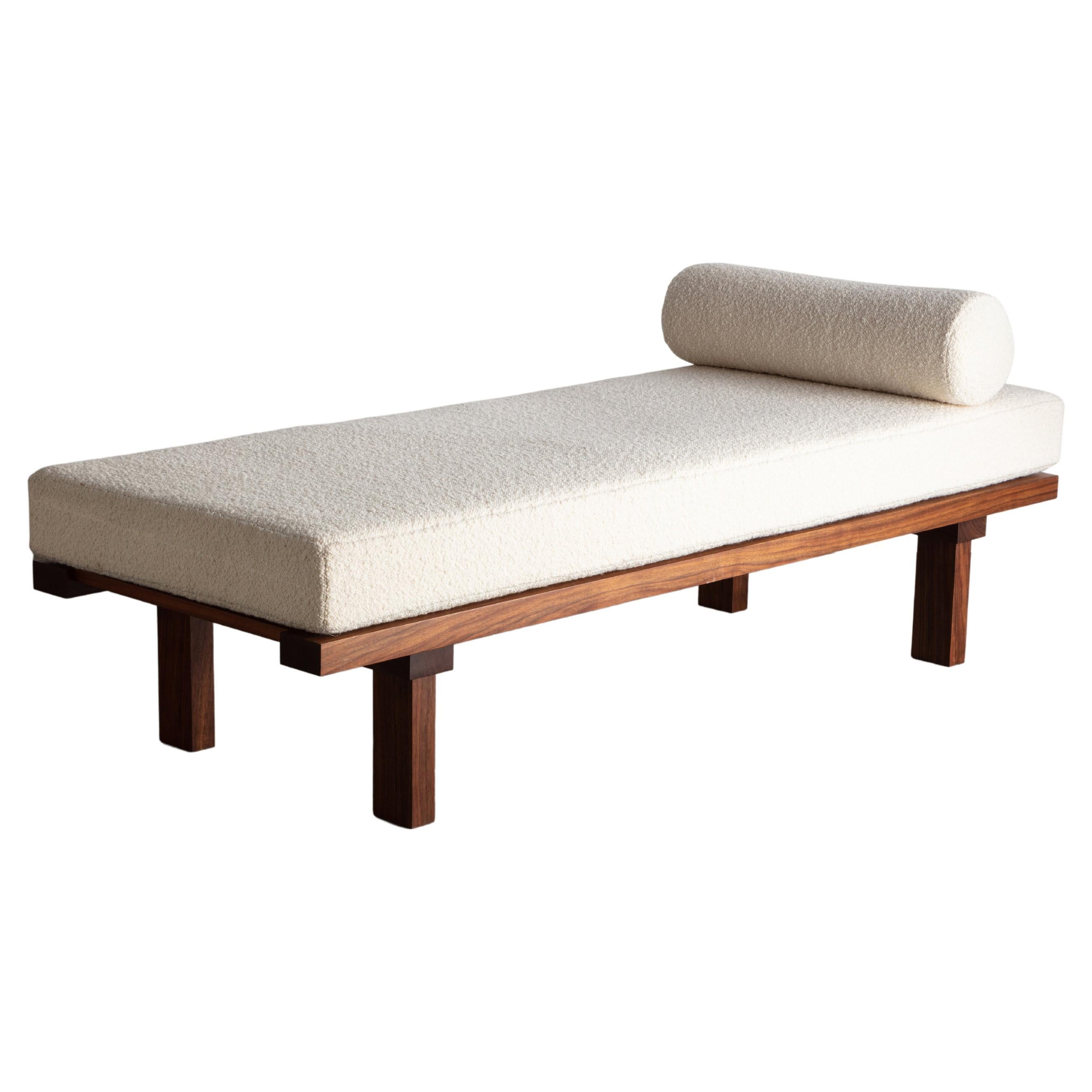 Walnut & Bouclé Daybed / Japanese Jointed  For Sale