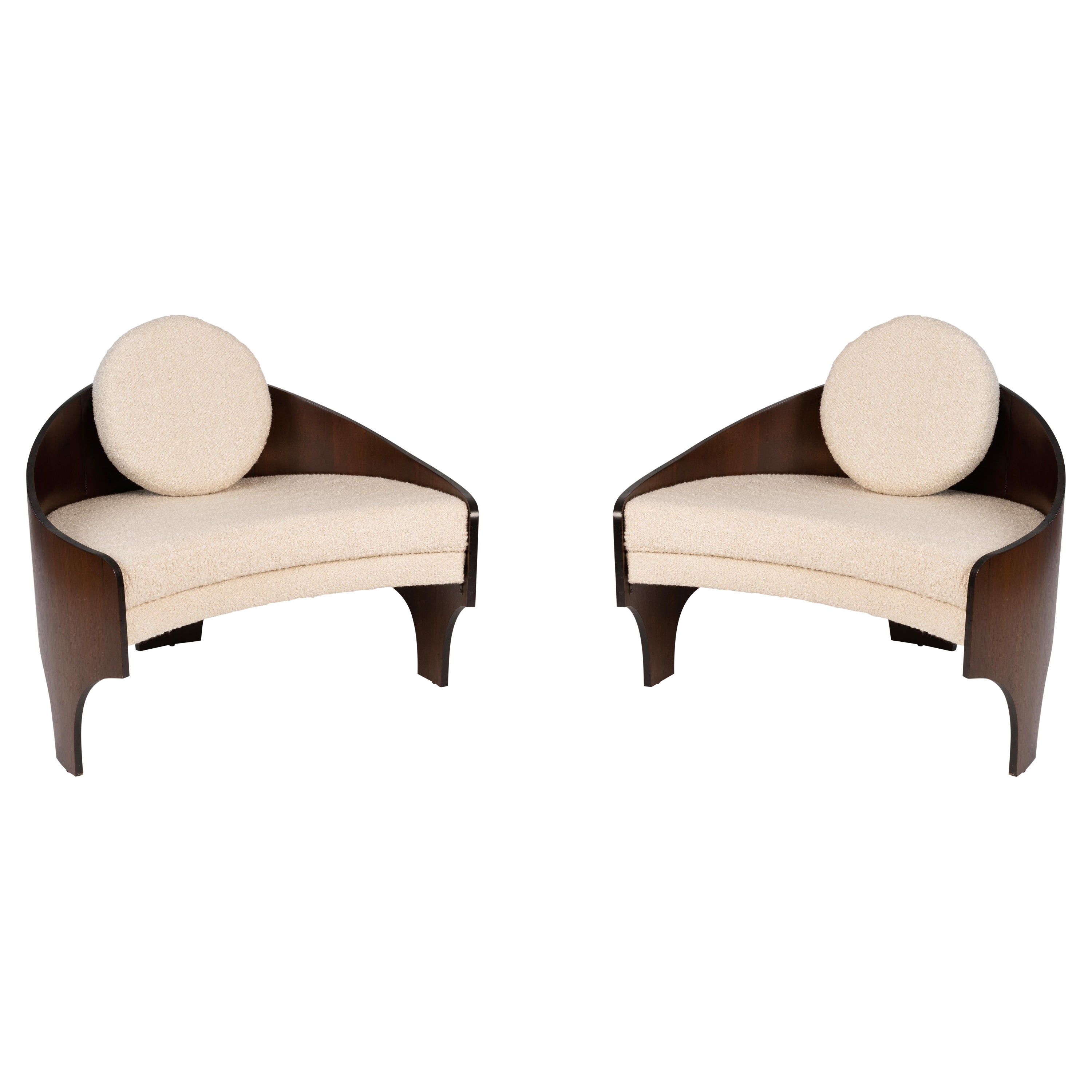 Walnut & Bouclé Lounge Chairs by Henry Glass, 1960s