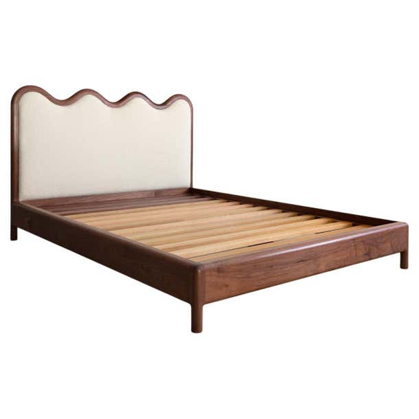 Walnut and Boucle Squiggle Bed, Queen Bed For Sale at 1stDibs ...