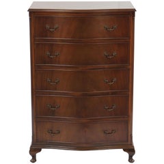 Vintage Walnut Bow Front Queen Anne Style Lingerie Chest of Drawers Dresser