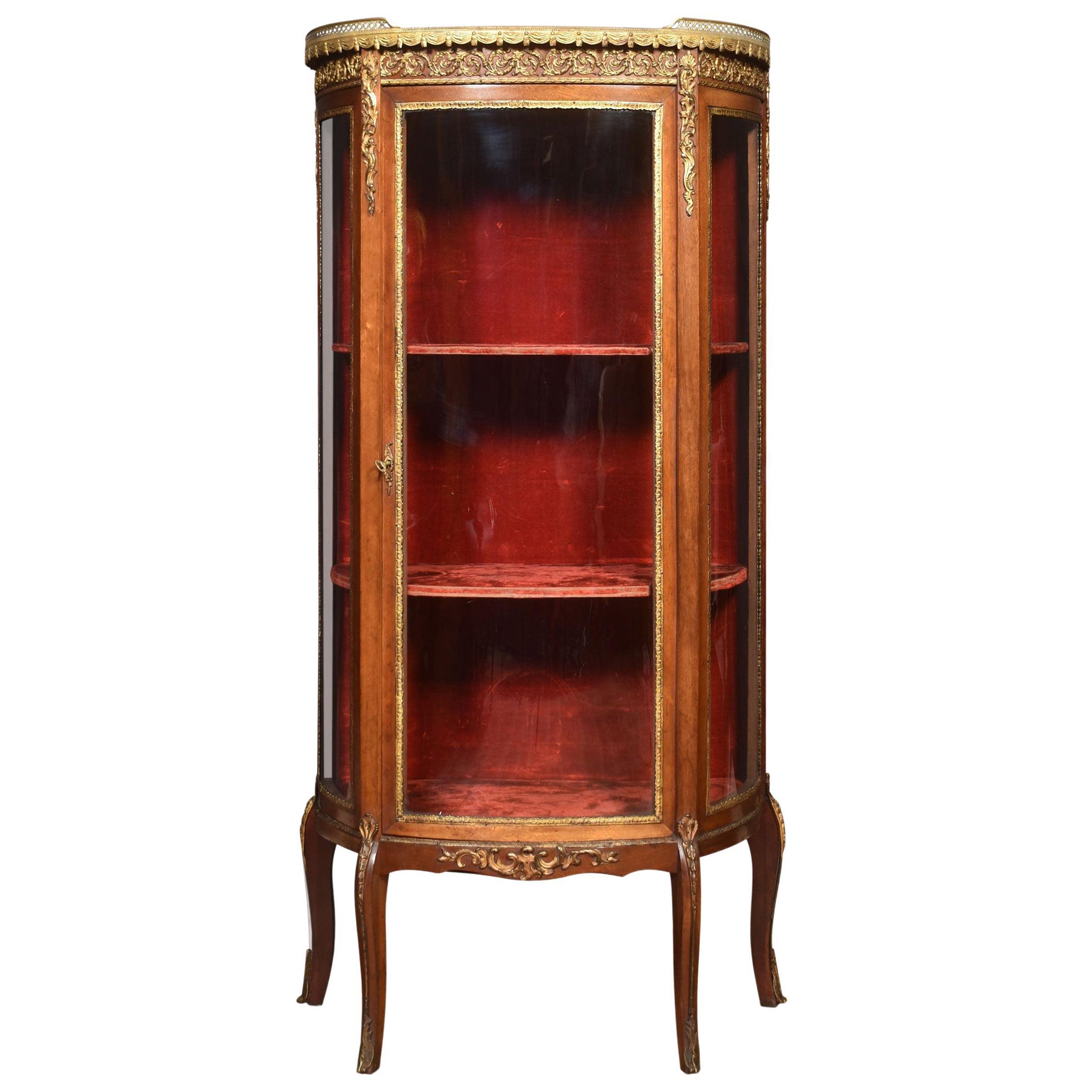 Walnut Bow Fronted Display Cabinet