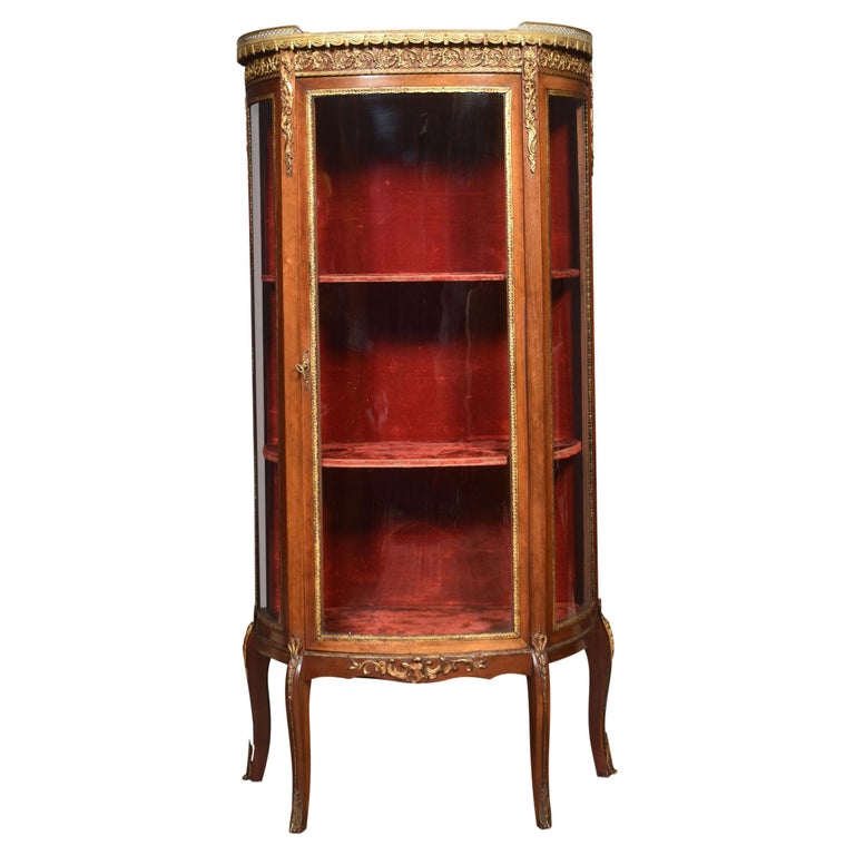 Walnut Bow Fronted Display Cabinet For Sale at 1stDibs