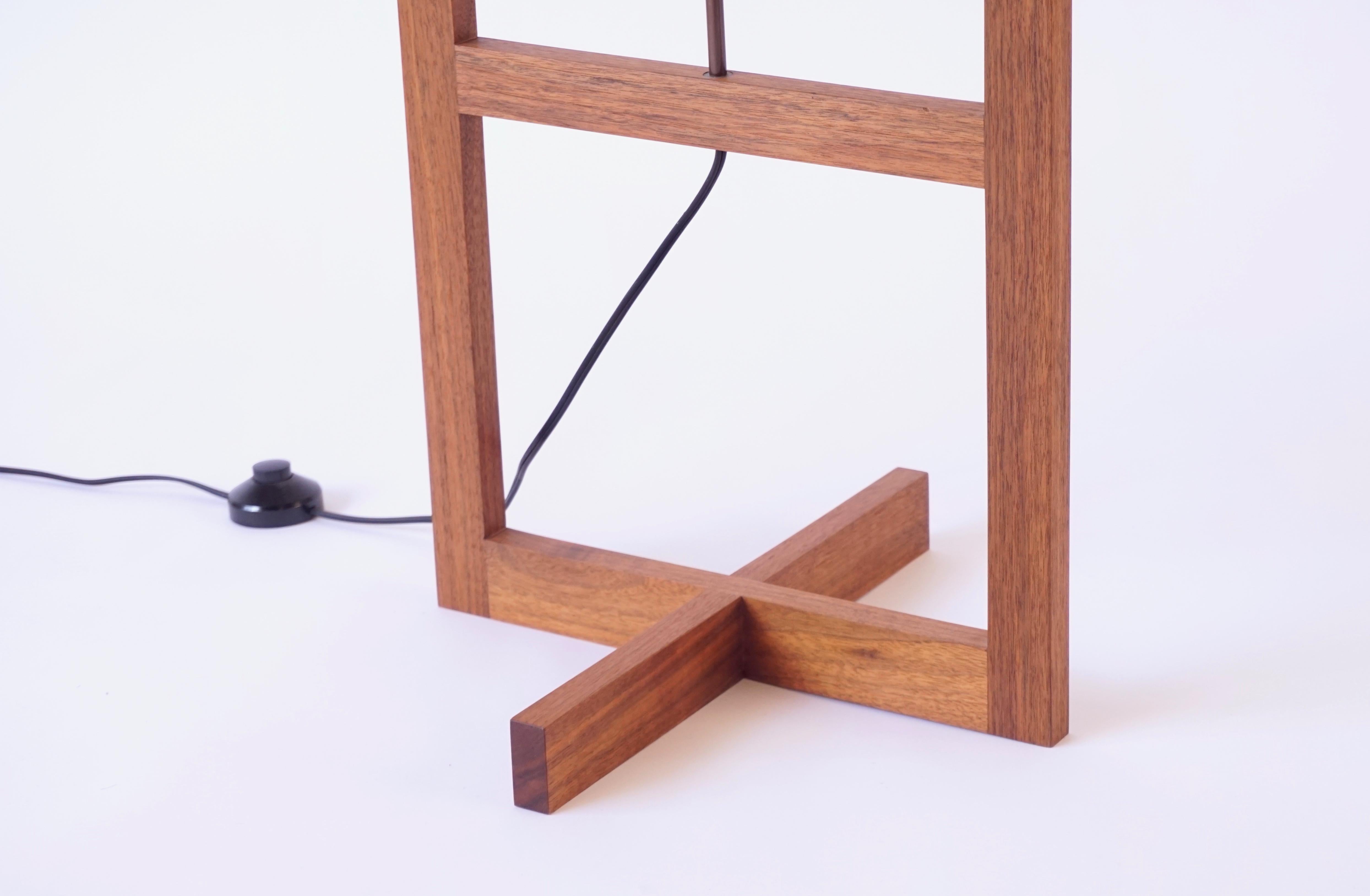 Blackened Walnut Box Lamp, Small Grid Style Table Lamp For Sale