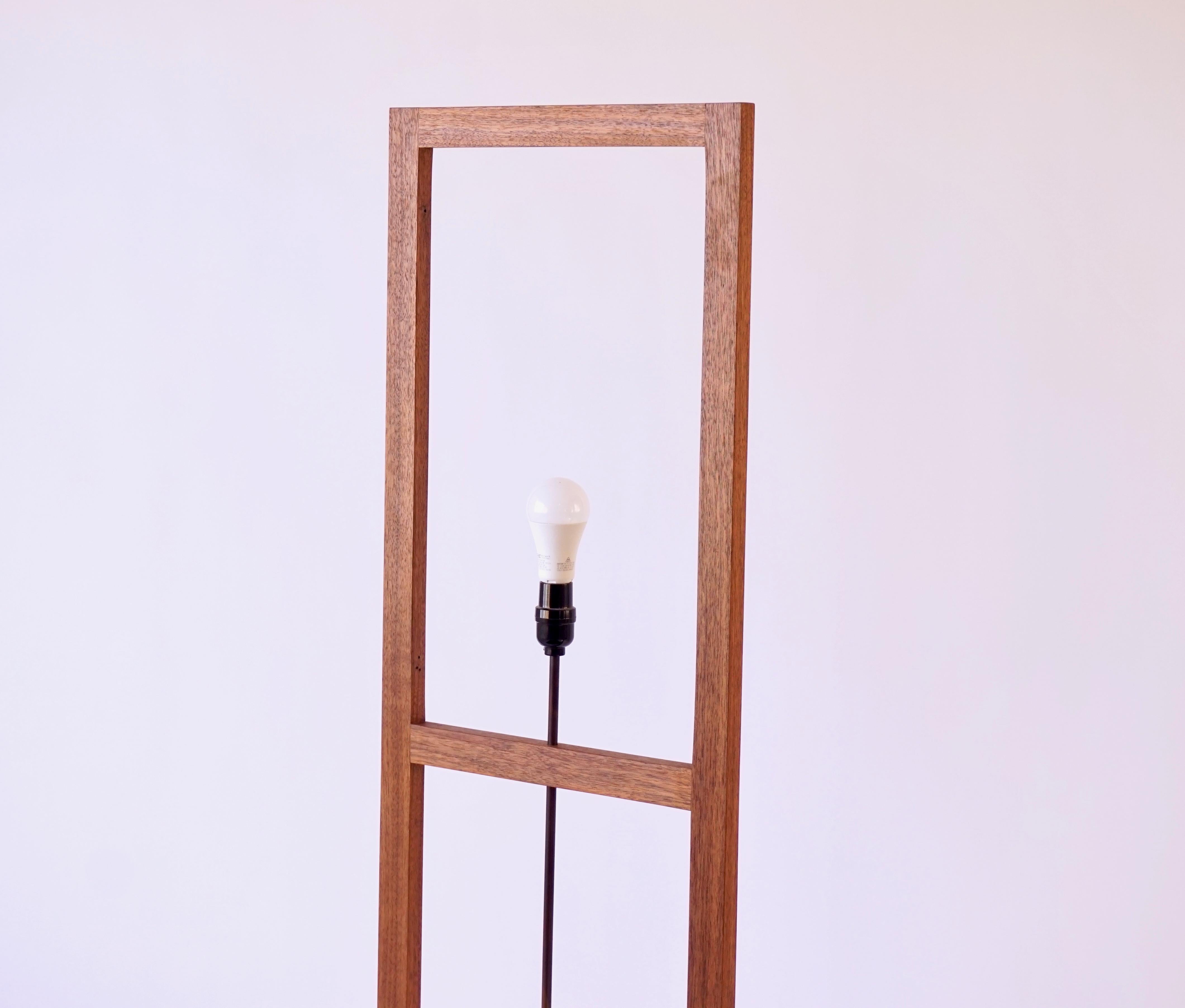 Walnut Box Lamp, Small Grid Style Table Lamp In New Condition For Sale In Bangall, NY