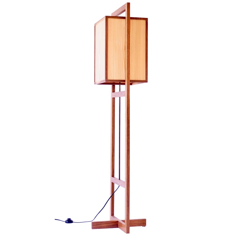 Walnut Box Lamps, Grid Style Floor Lamp - small For Sale at 1stDibs