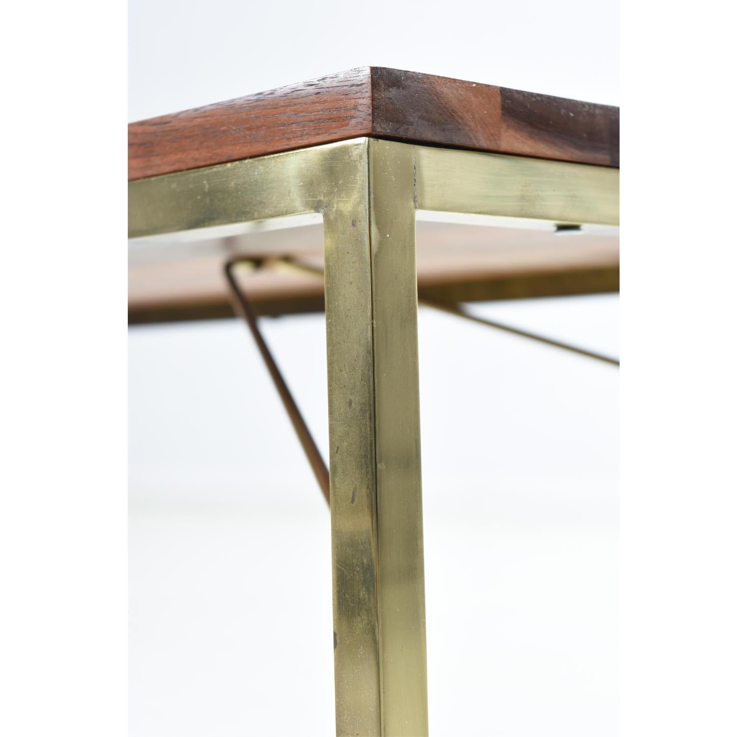 Walnut Brass and Leather Mid-Century Modern Coffee Table Bench Combo 3