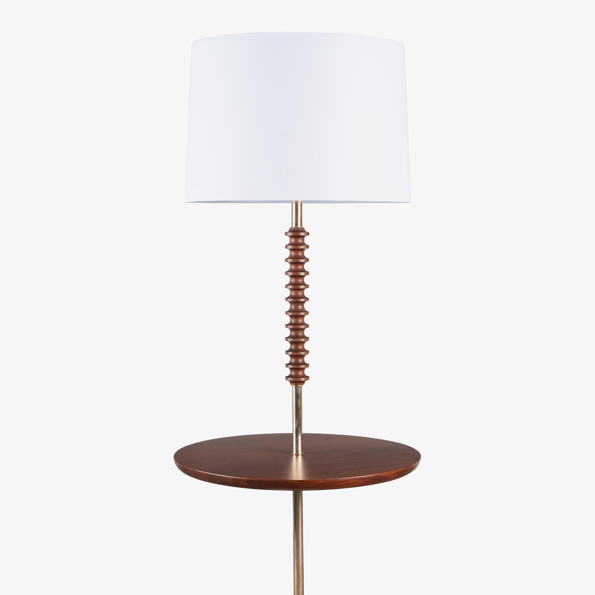 Mid-Century Modern Walnut & Brass Table Floor Lamp For Sale