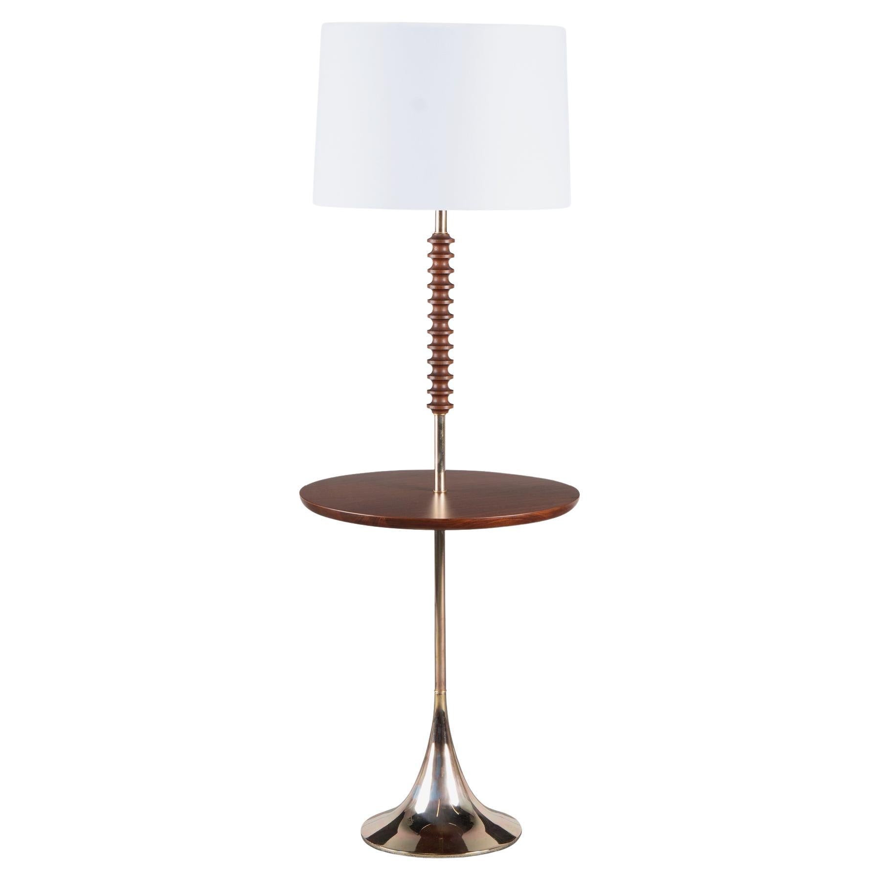 Walnut & Brass Table Floor Lamp For Sale