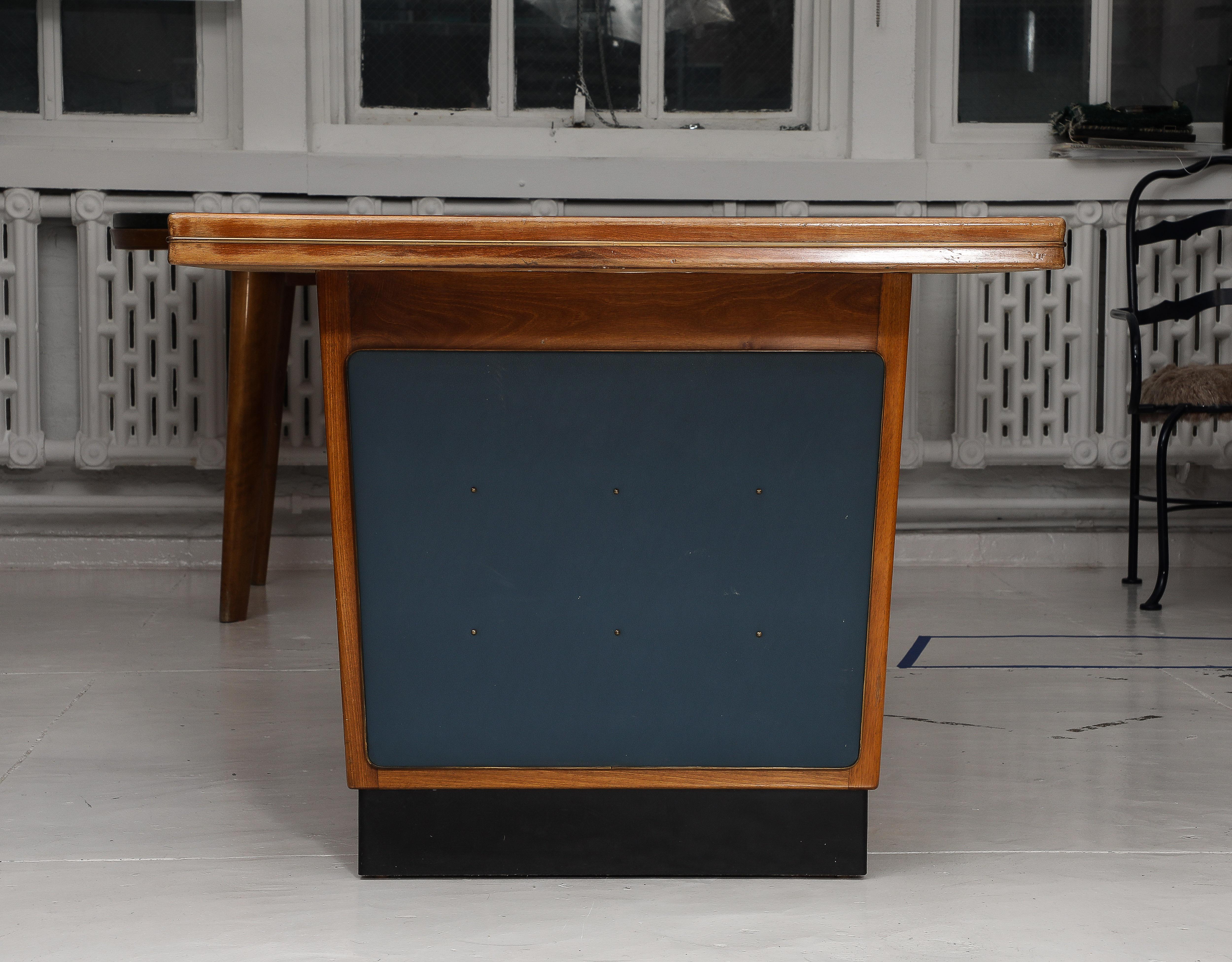 Walnut, Brass, Vinyl & Painted Wood Dining Table, Italy 1950's For Sale 7